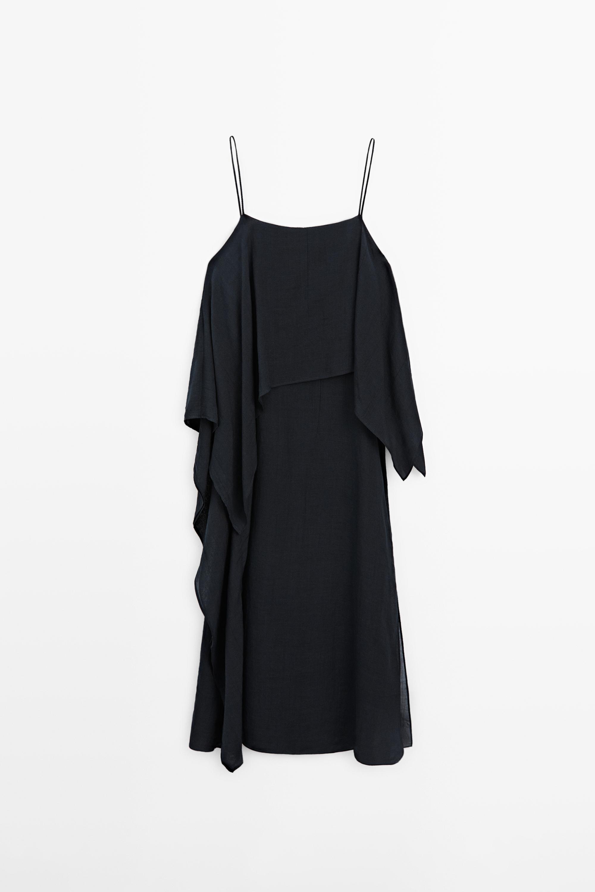 Midi dress with asymmetric ruffle detail