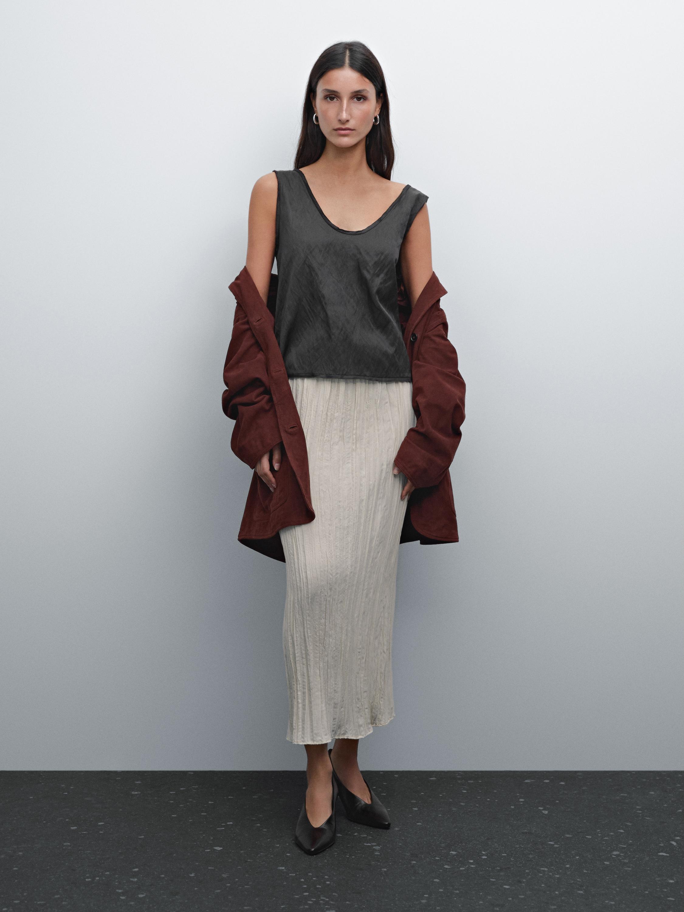 Flowing pleated midi skirt