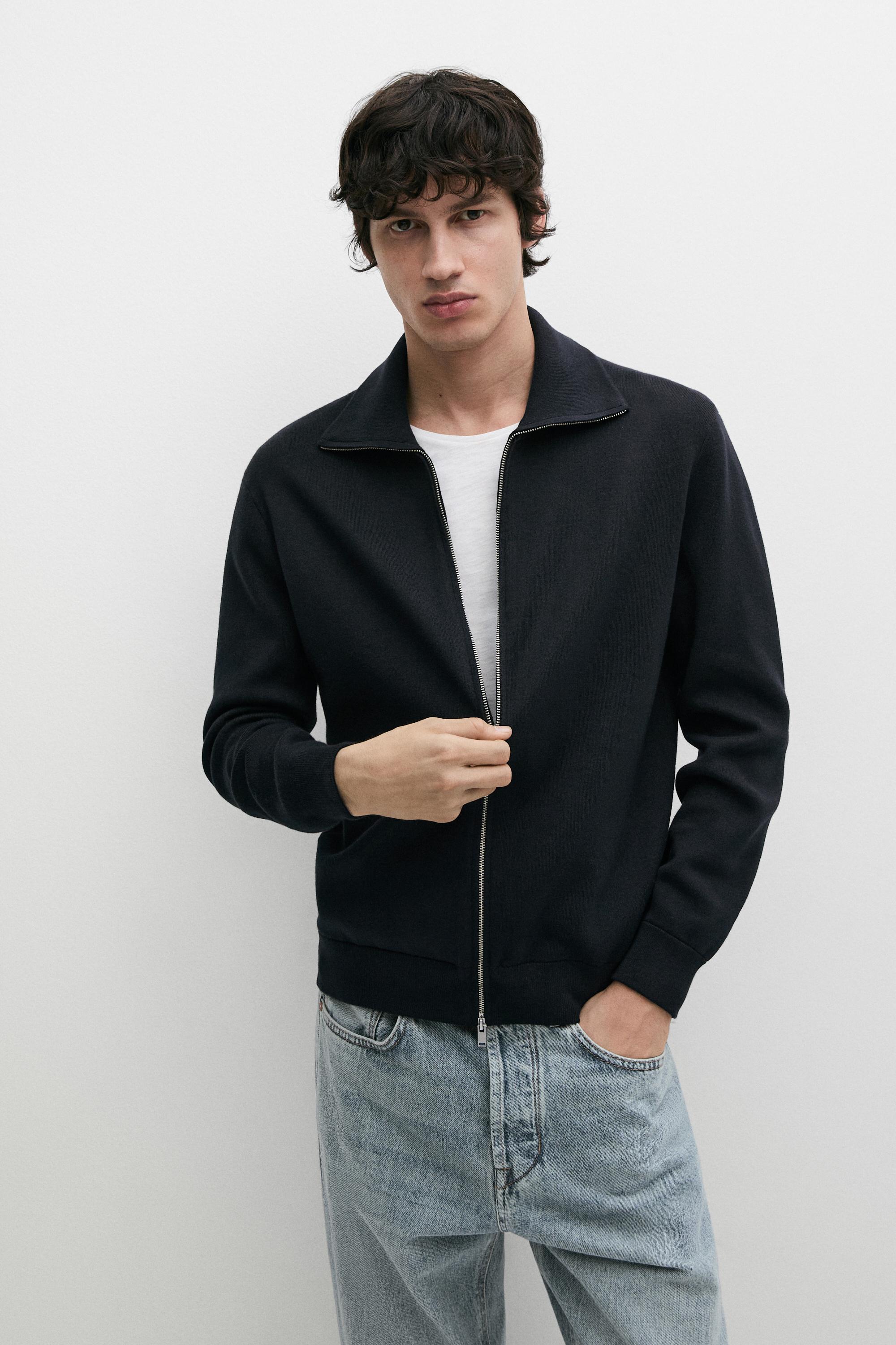 100% cotton zip-up knit cardigan