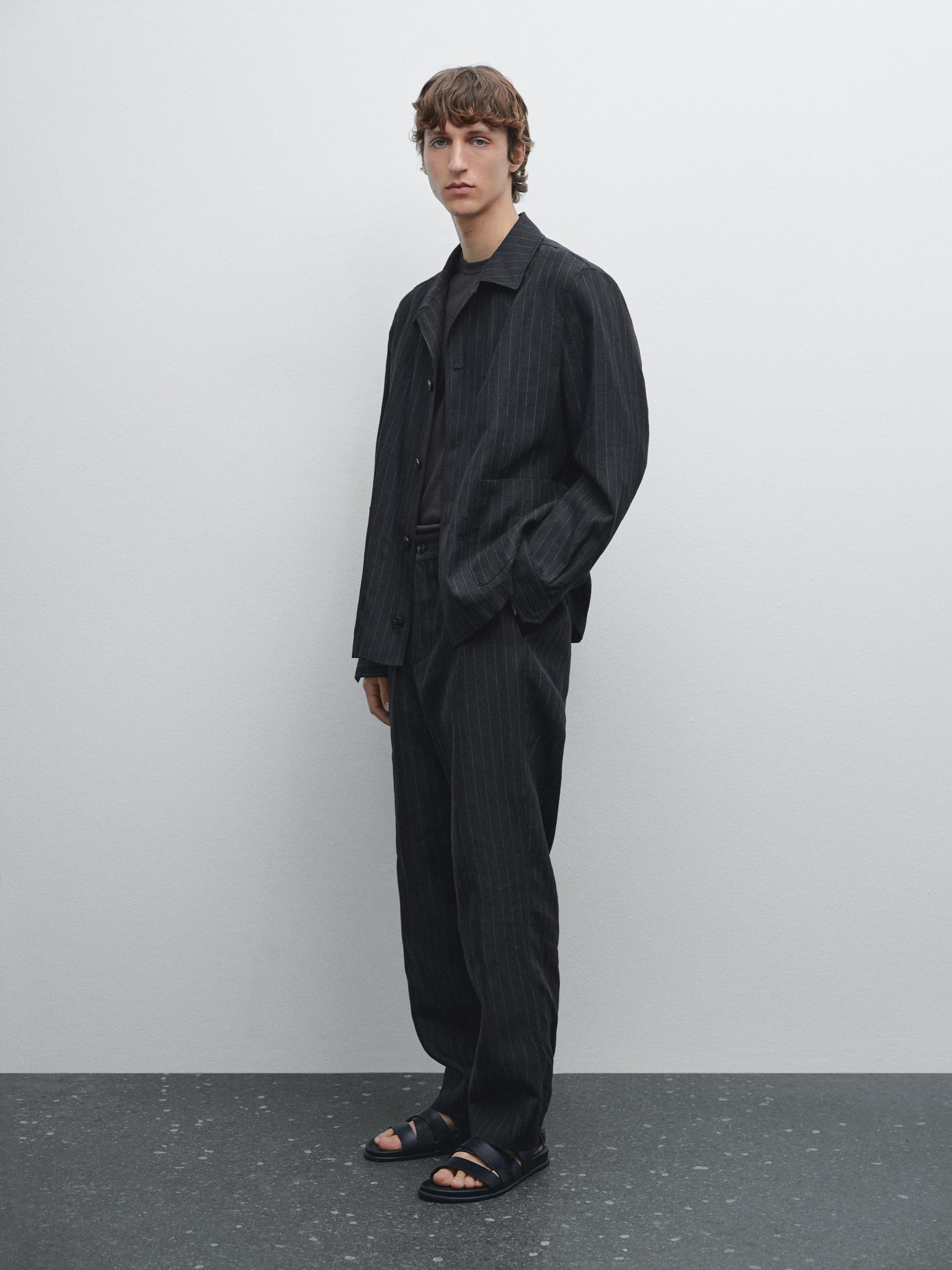 100% linen striped overshirt