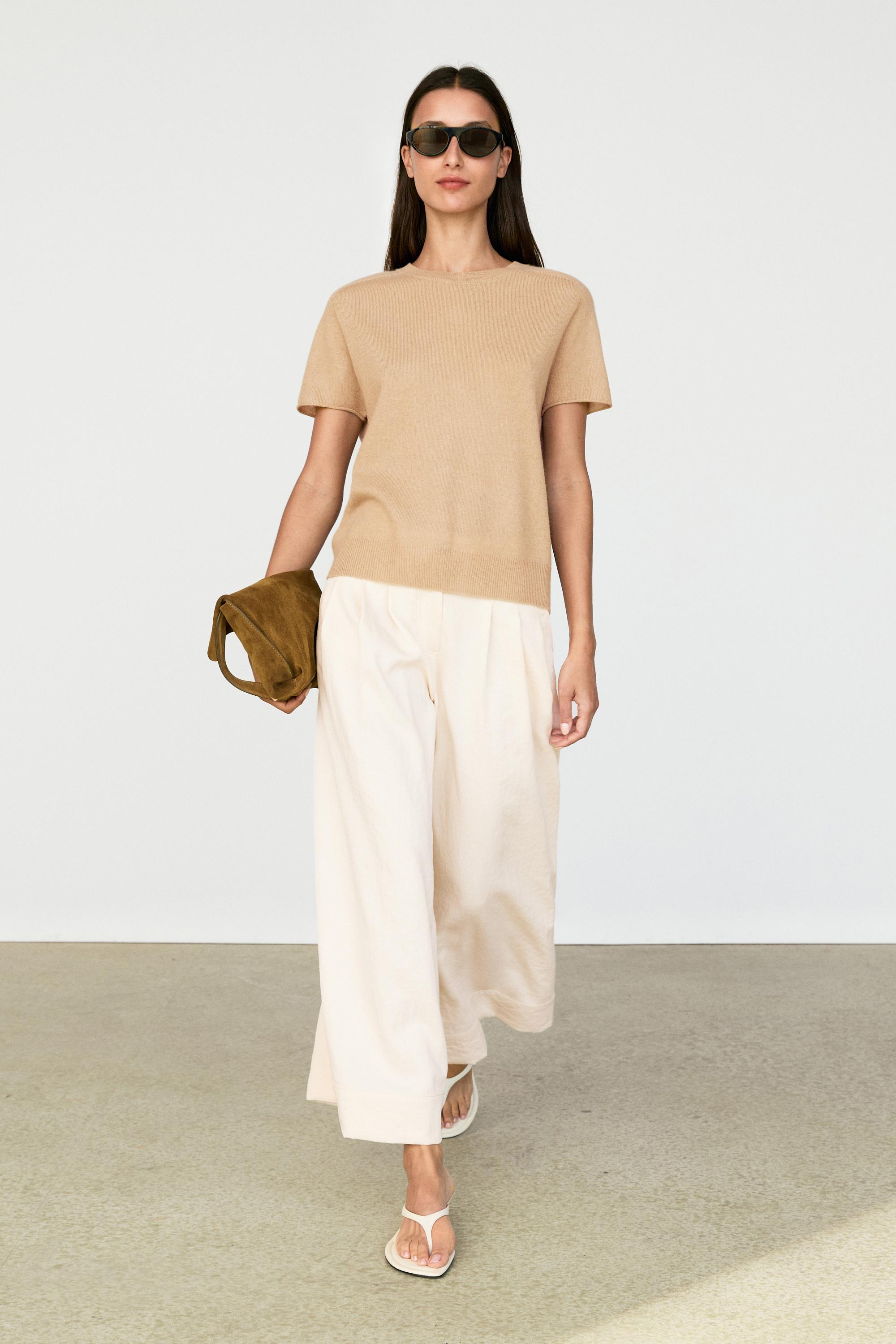 100% cashmere short sleeve knit sweater