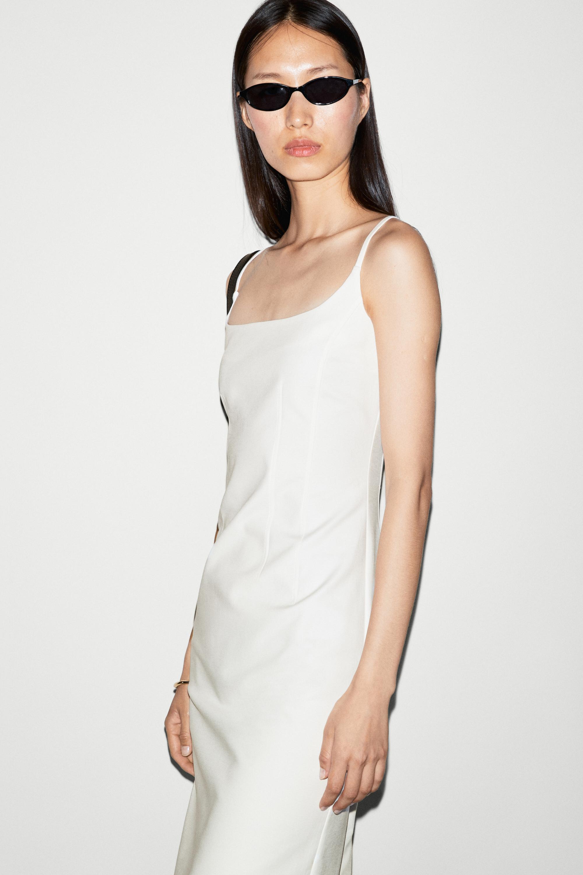 Cotton blend stretch midi dress