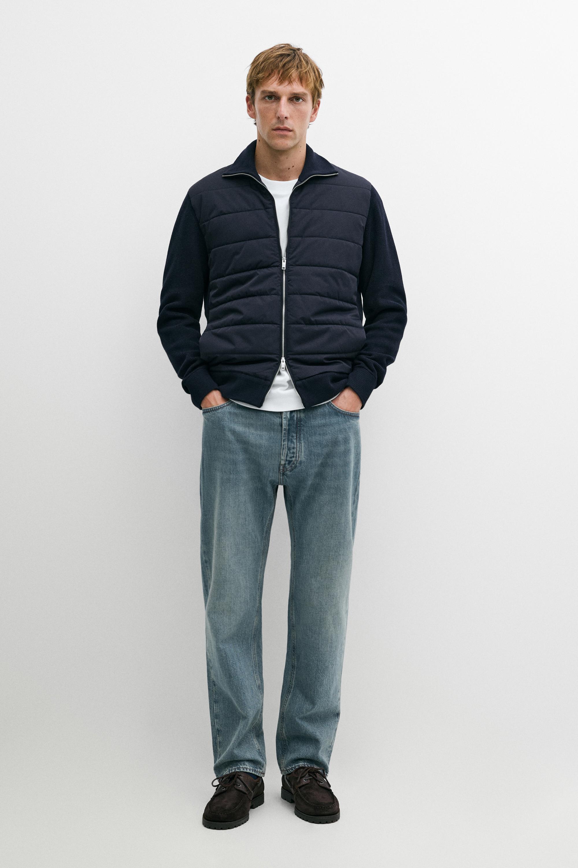 High neck mixed fabric cardigan
