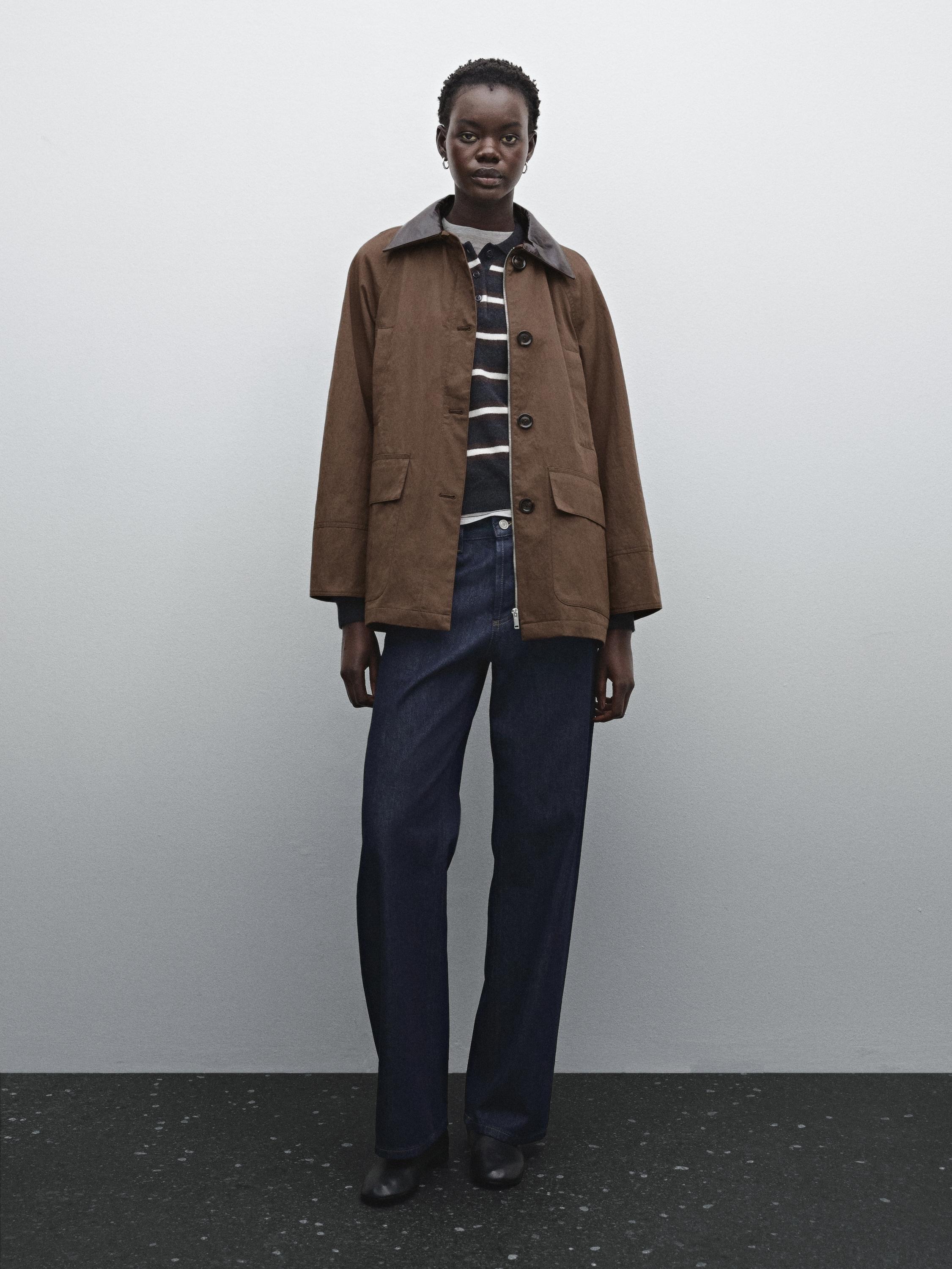 Cotton blend parka with detachable leather detail