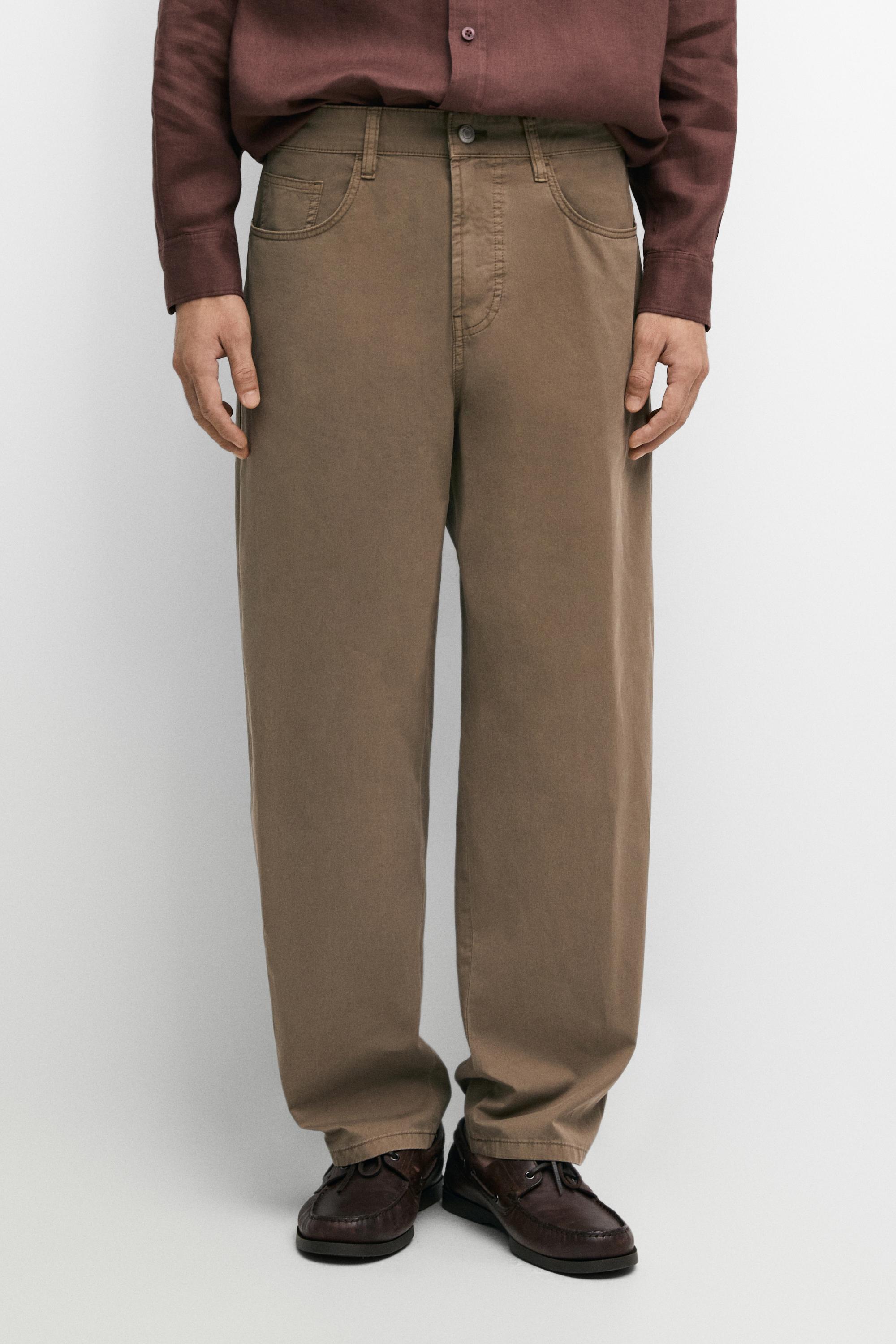 Barrel fit poplin denim-effect pants