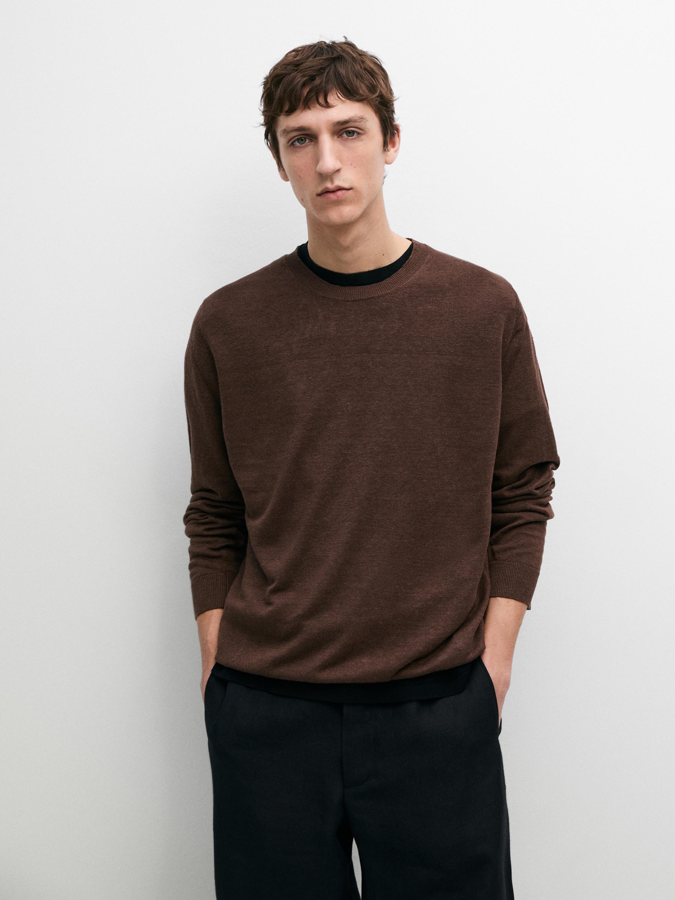 100% linen knit crew neck sweater