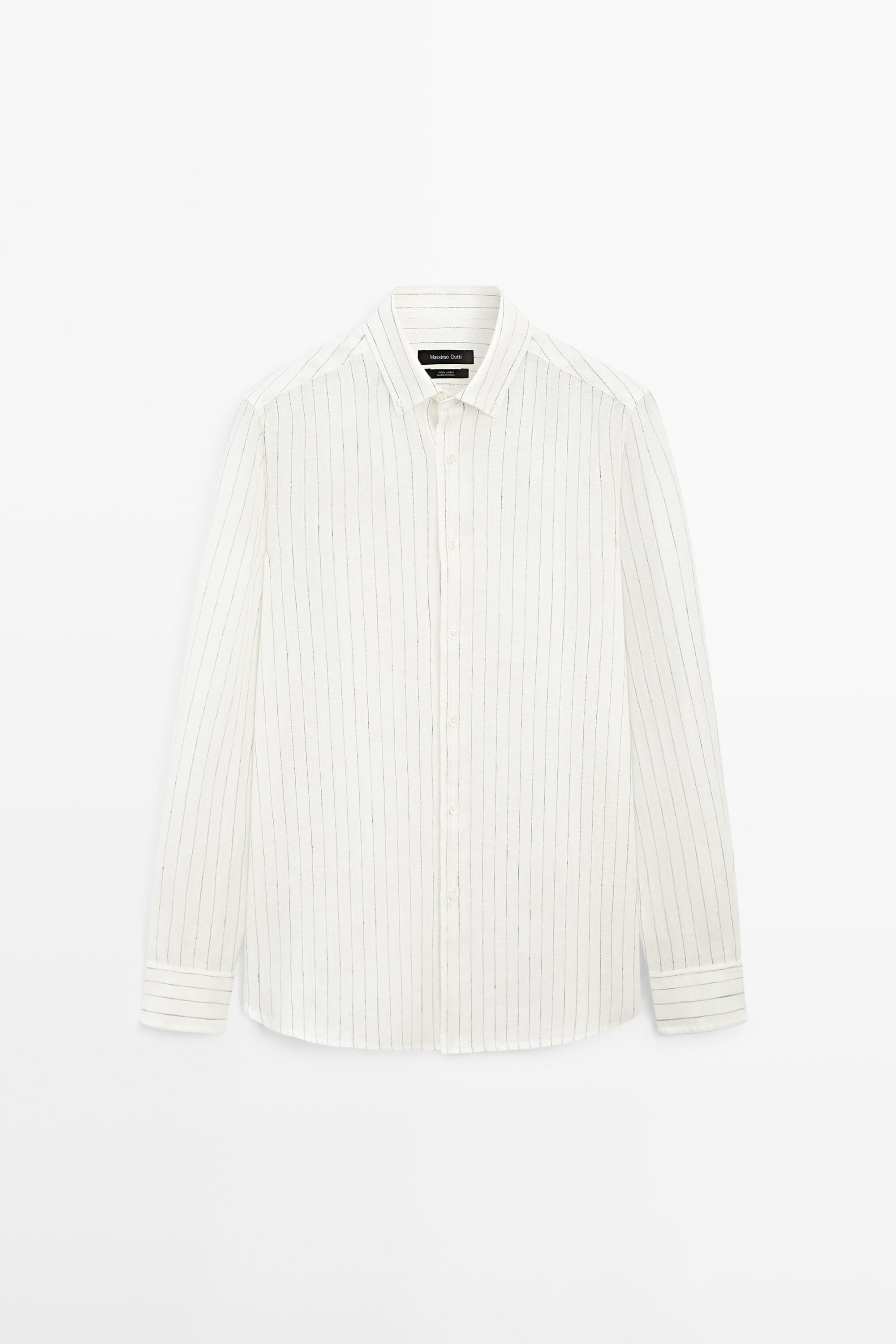 100% linen regular fit striped shirt