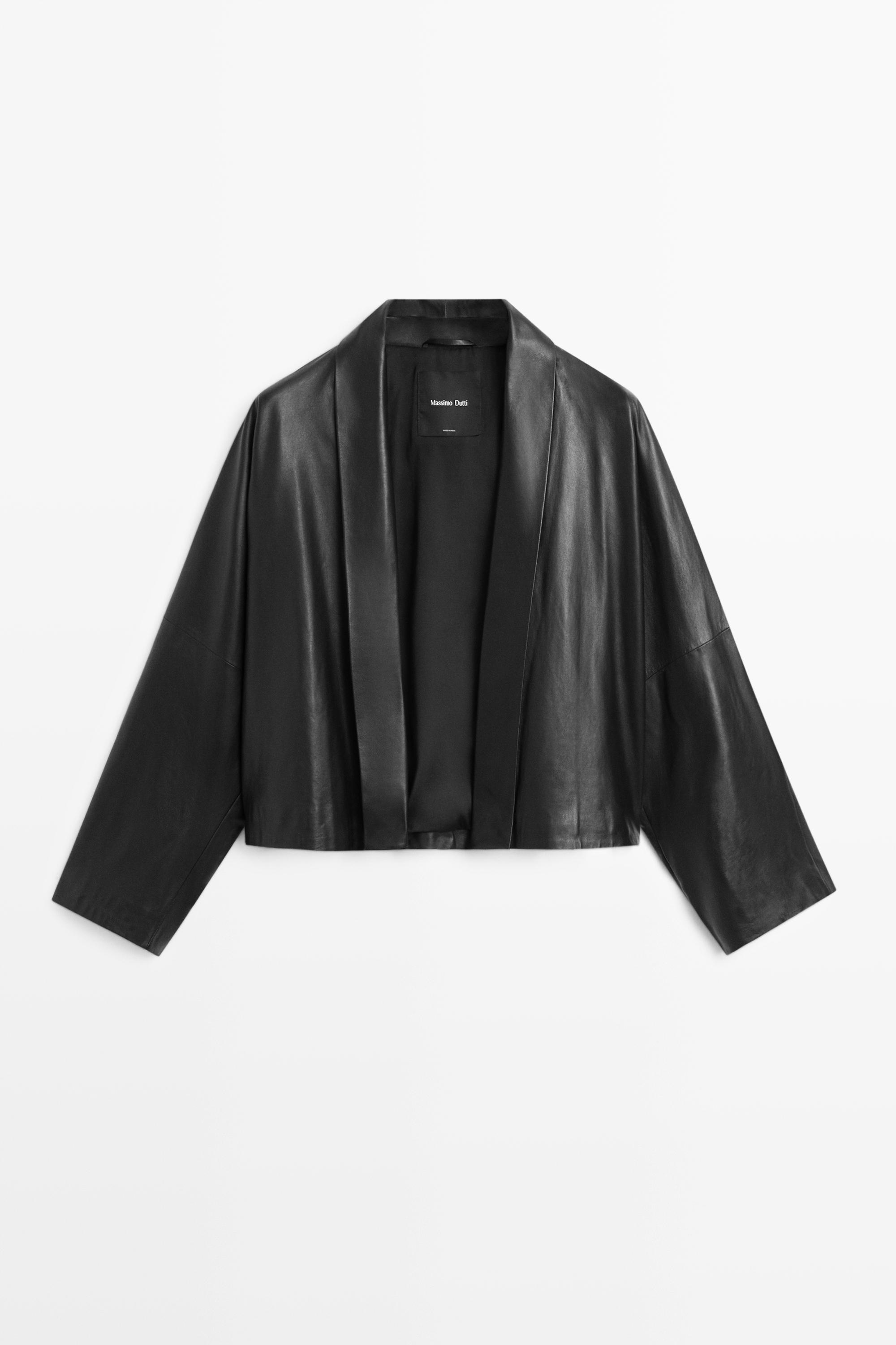 纳帕软面皮翻领和服式外套