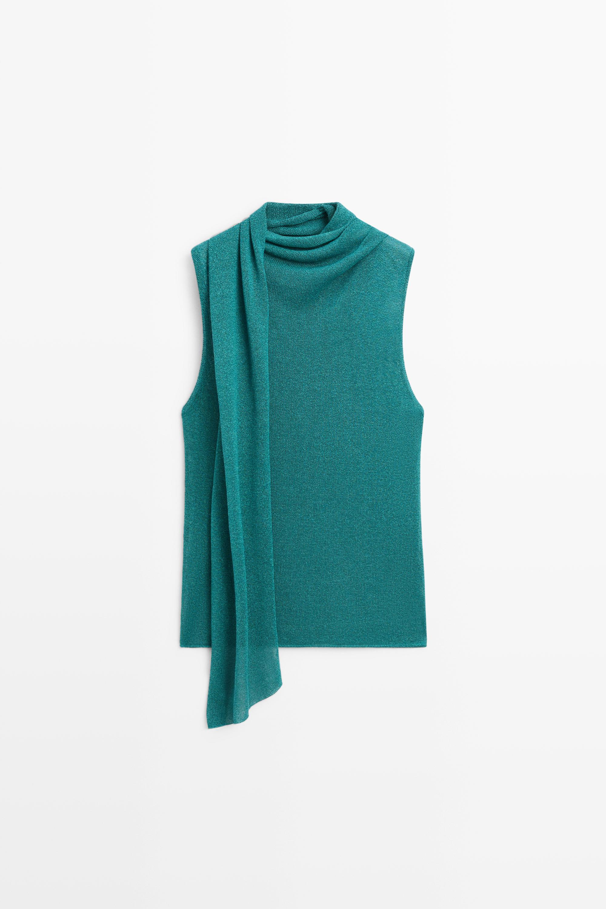 High neck top with scarf detail