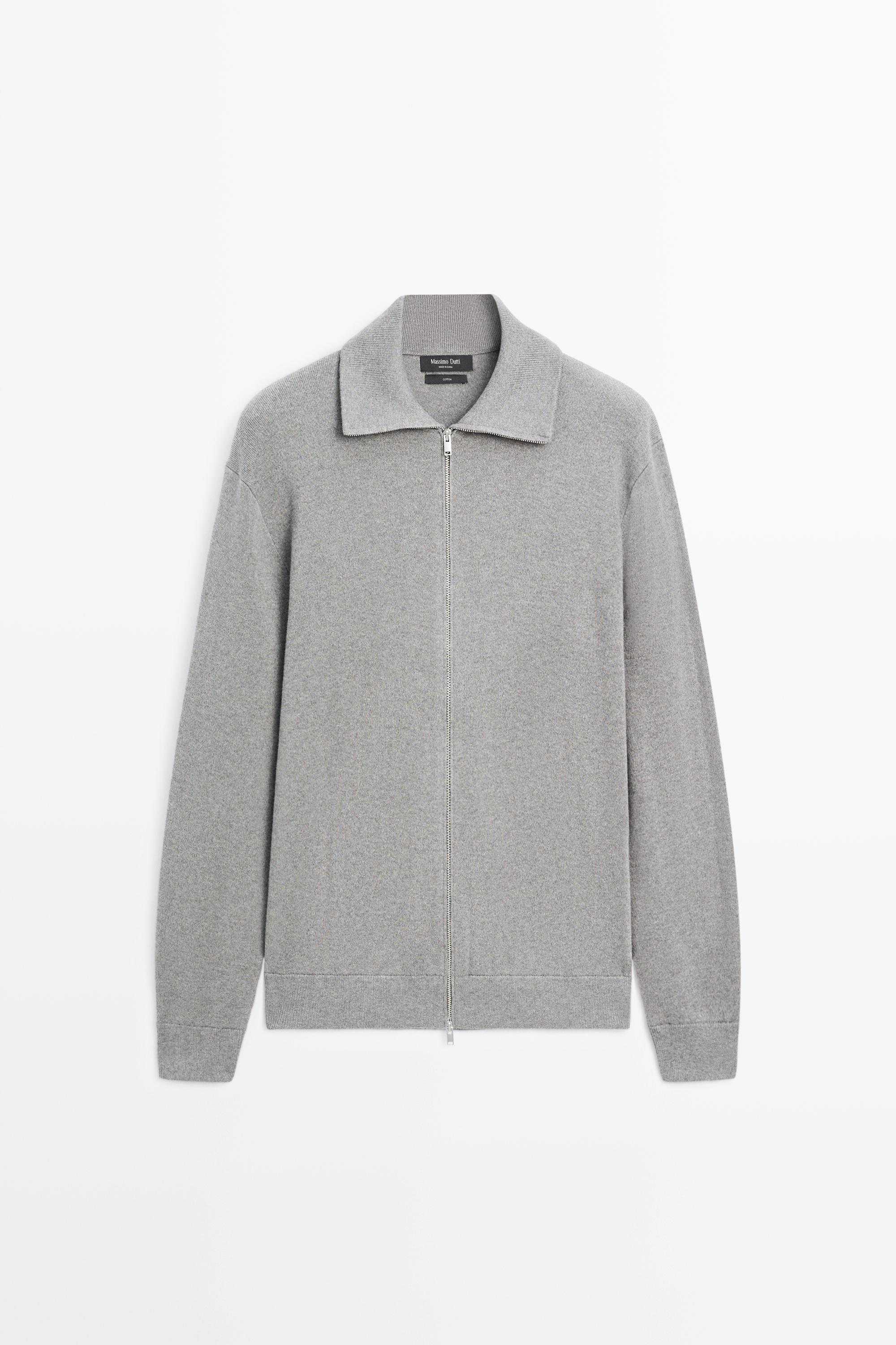100% cotton zip-up knit cardigan