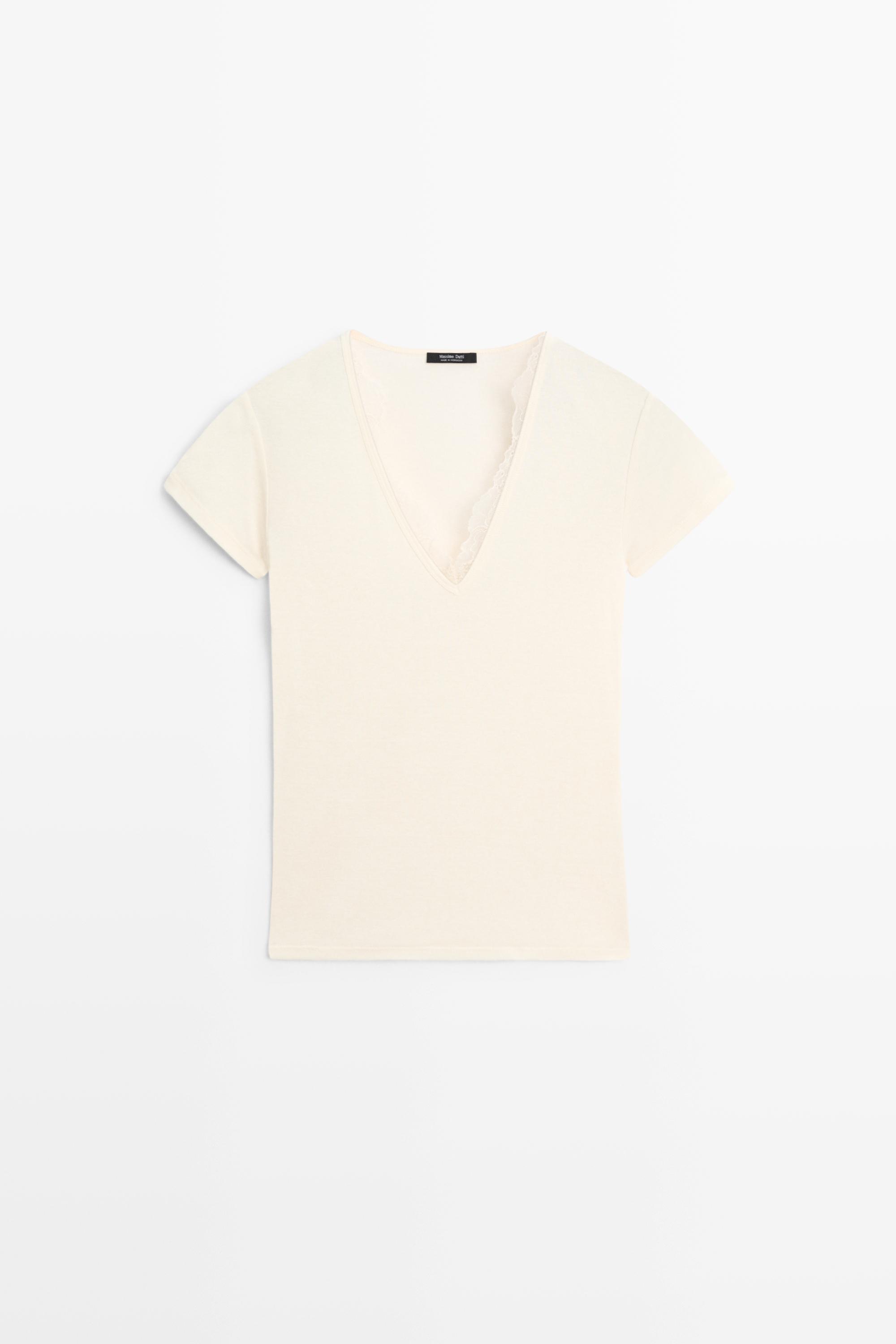 Lace-detail V-neck T-shirt