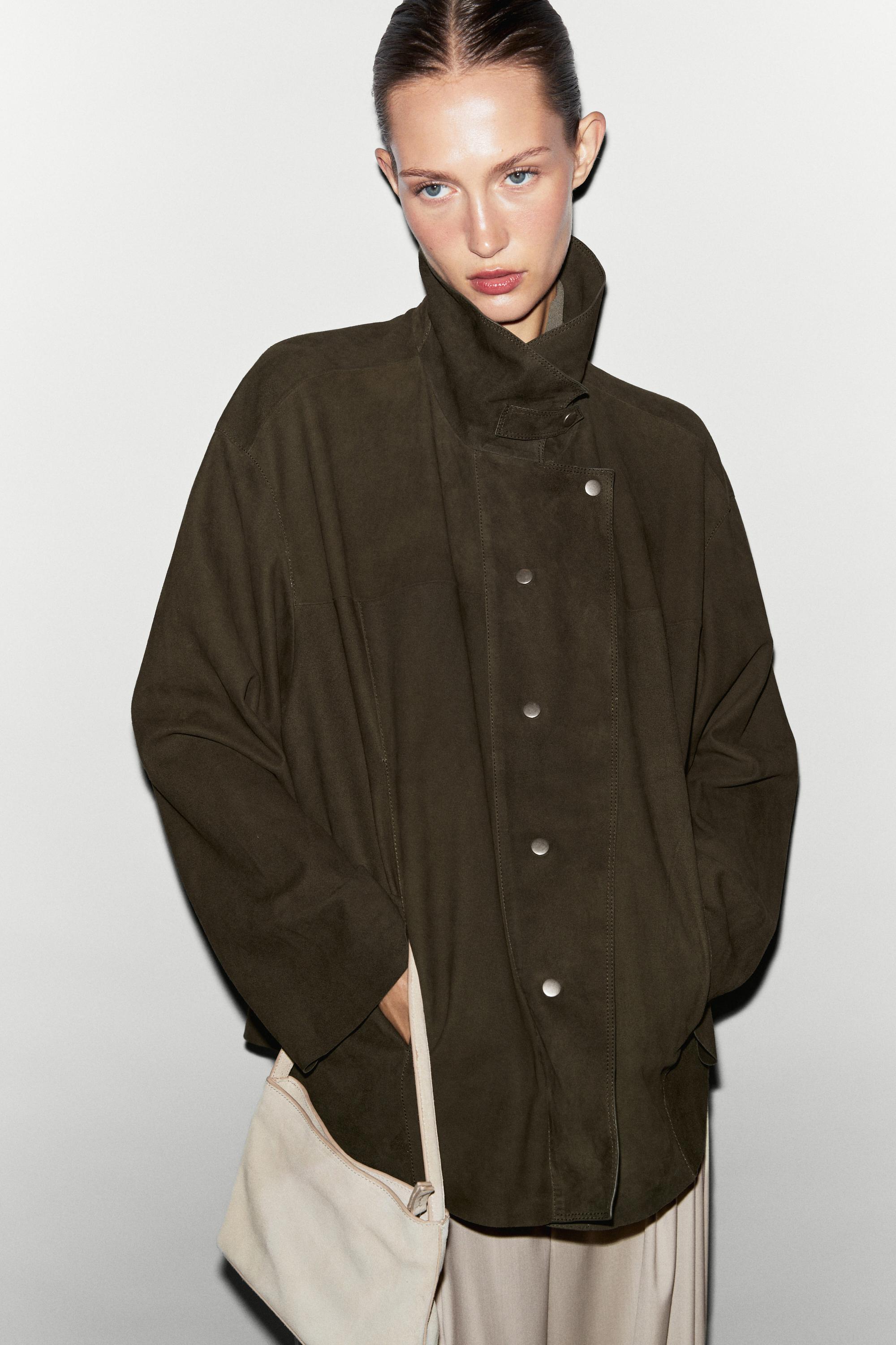 High-neck suede jacket