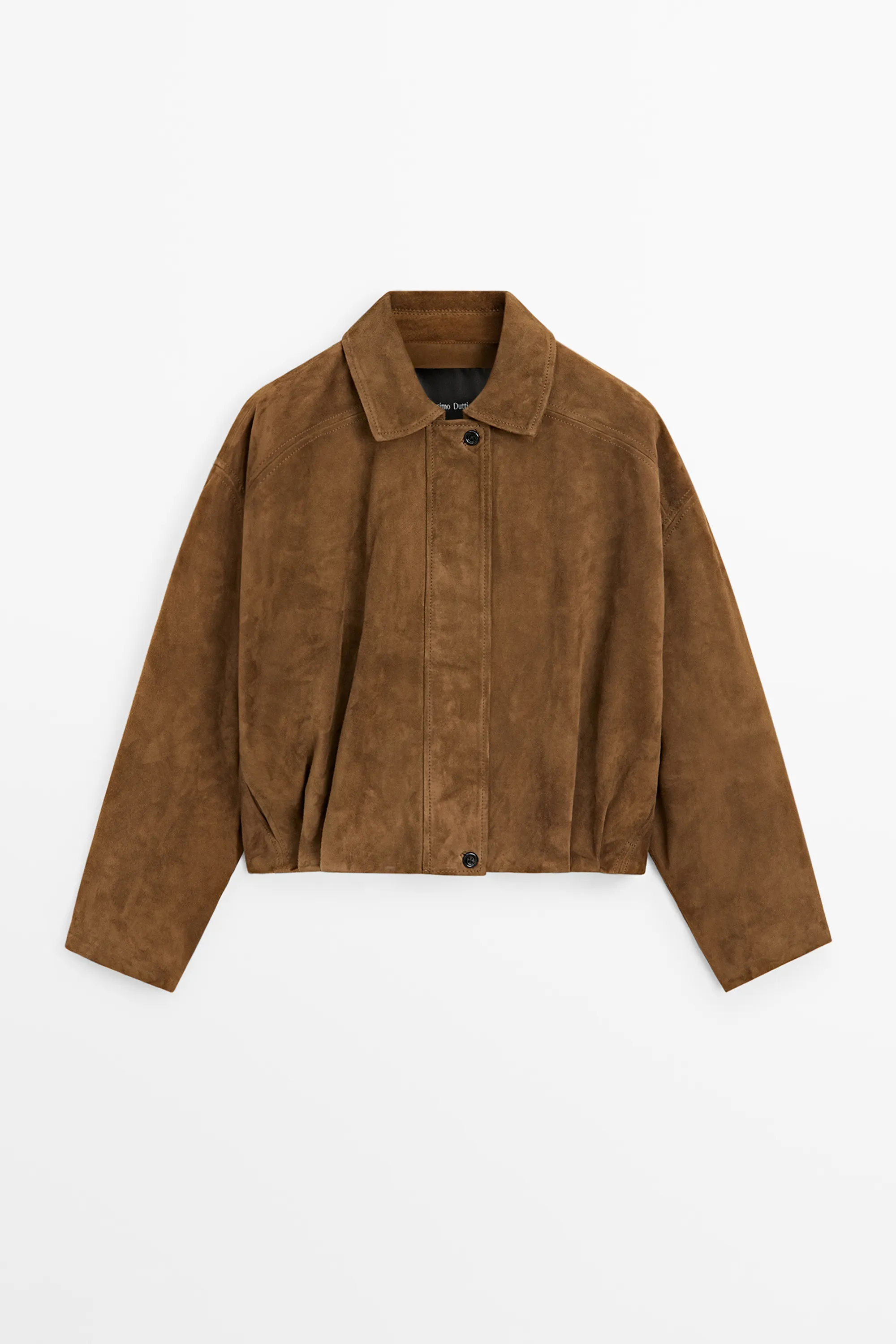 Short suede leather bomber jacket
