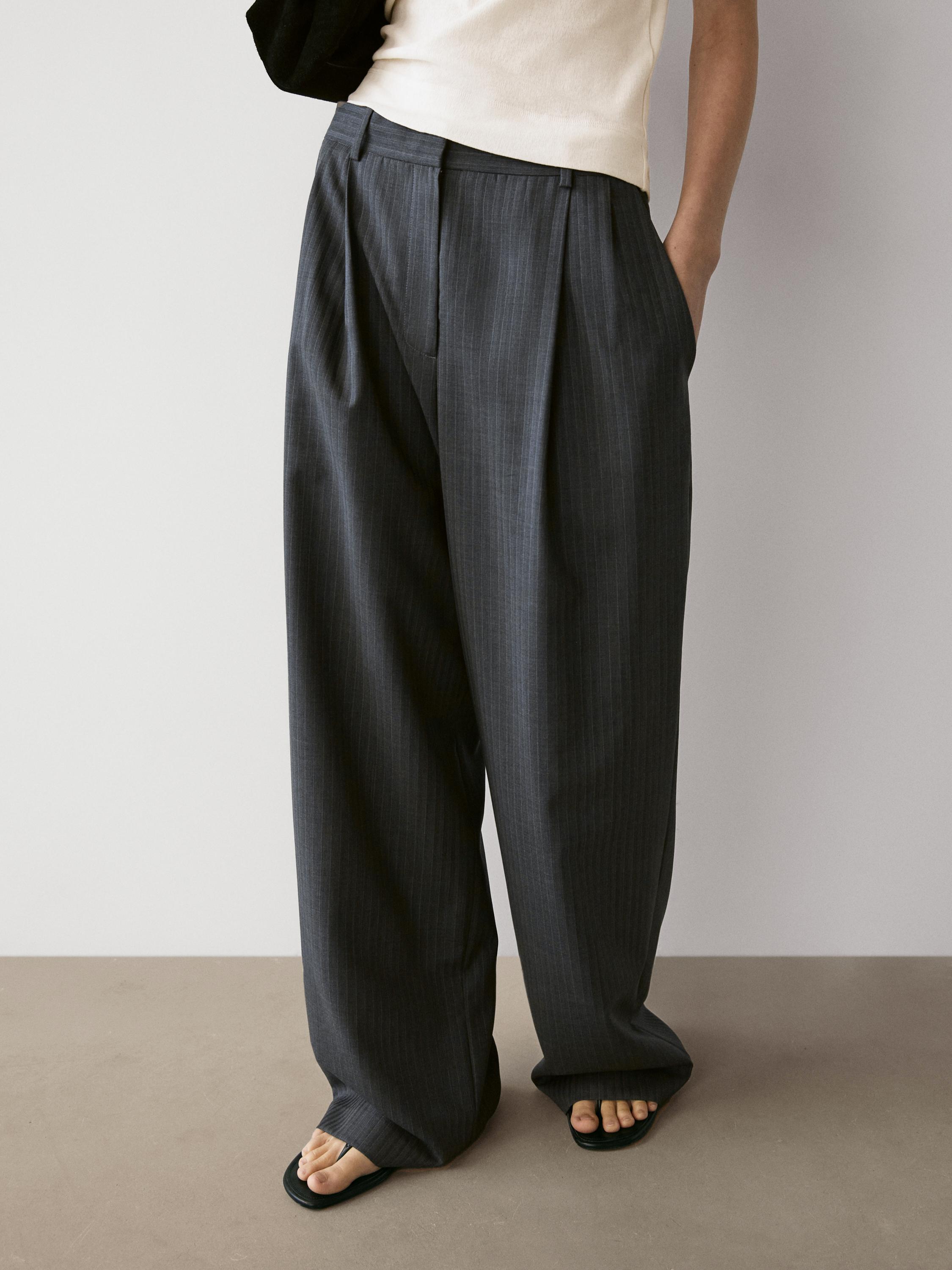 Pinstripe cool wool blend suit trousers