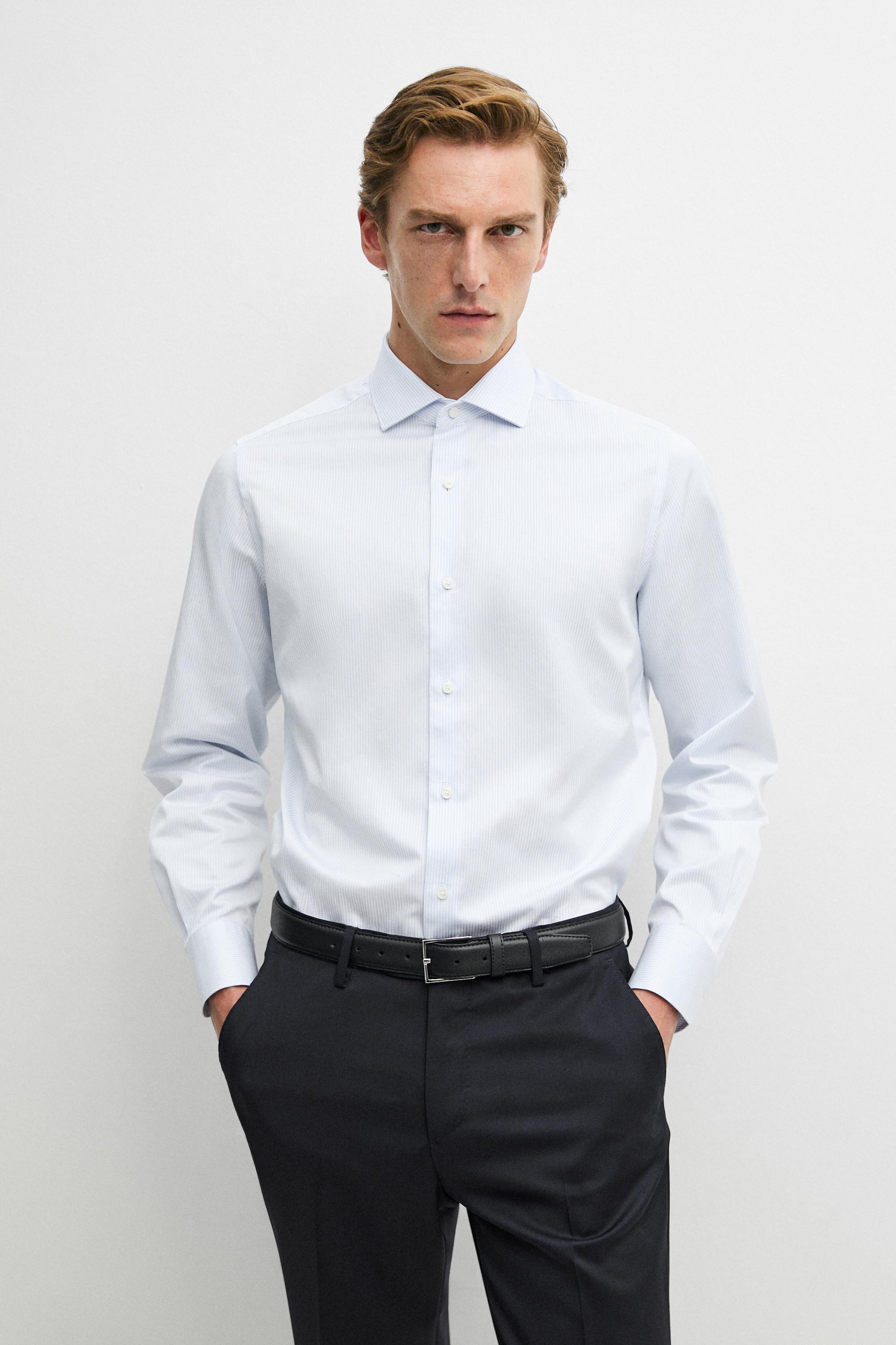 Slim fit 100% cotton double stripe shirt