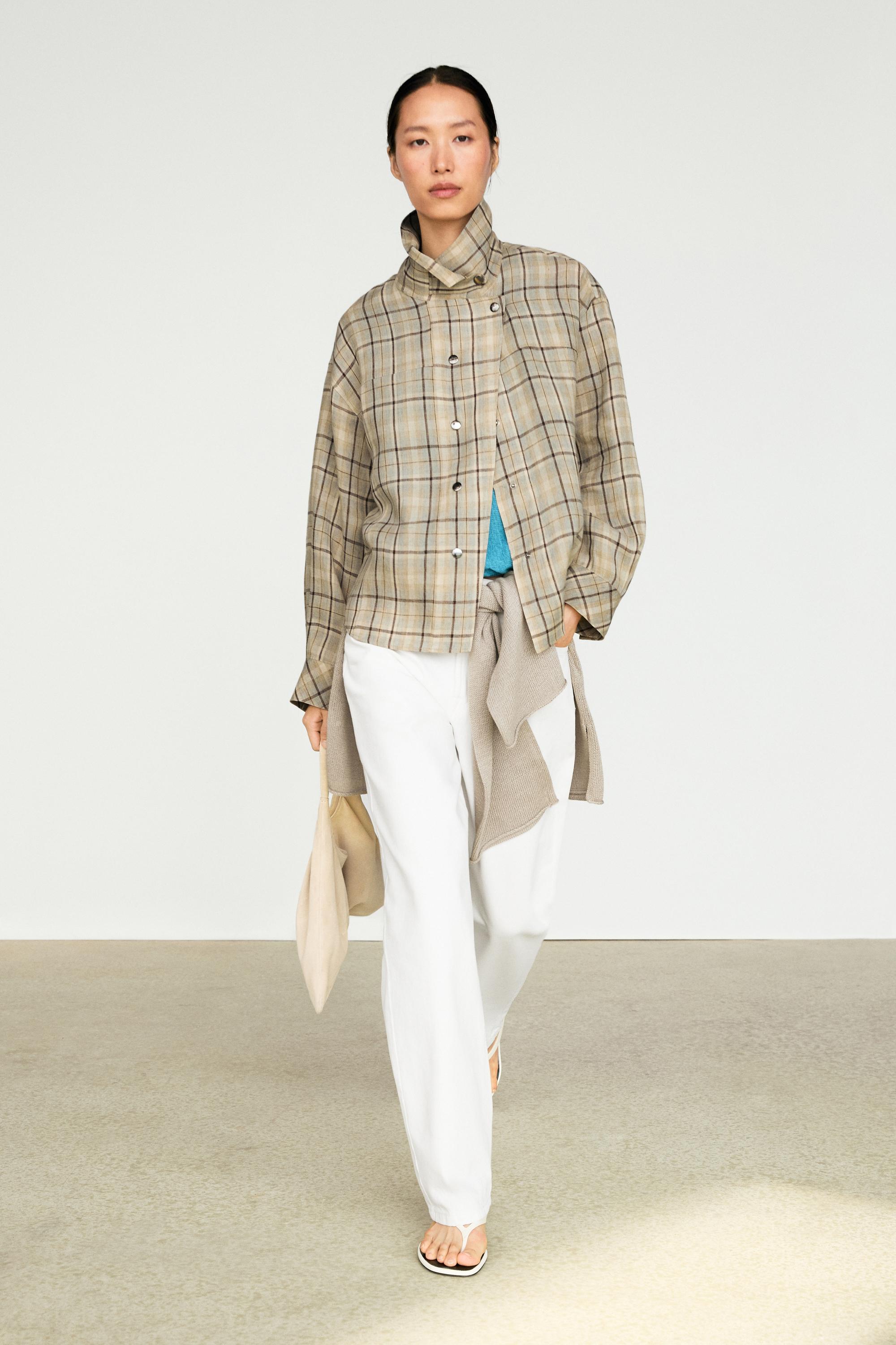 100% linen check shirt with snap buttons