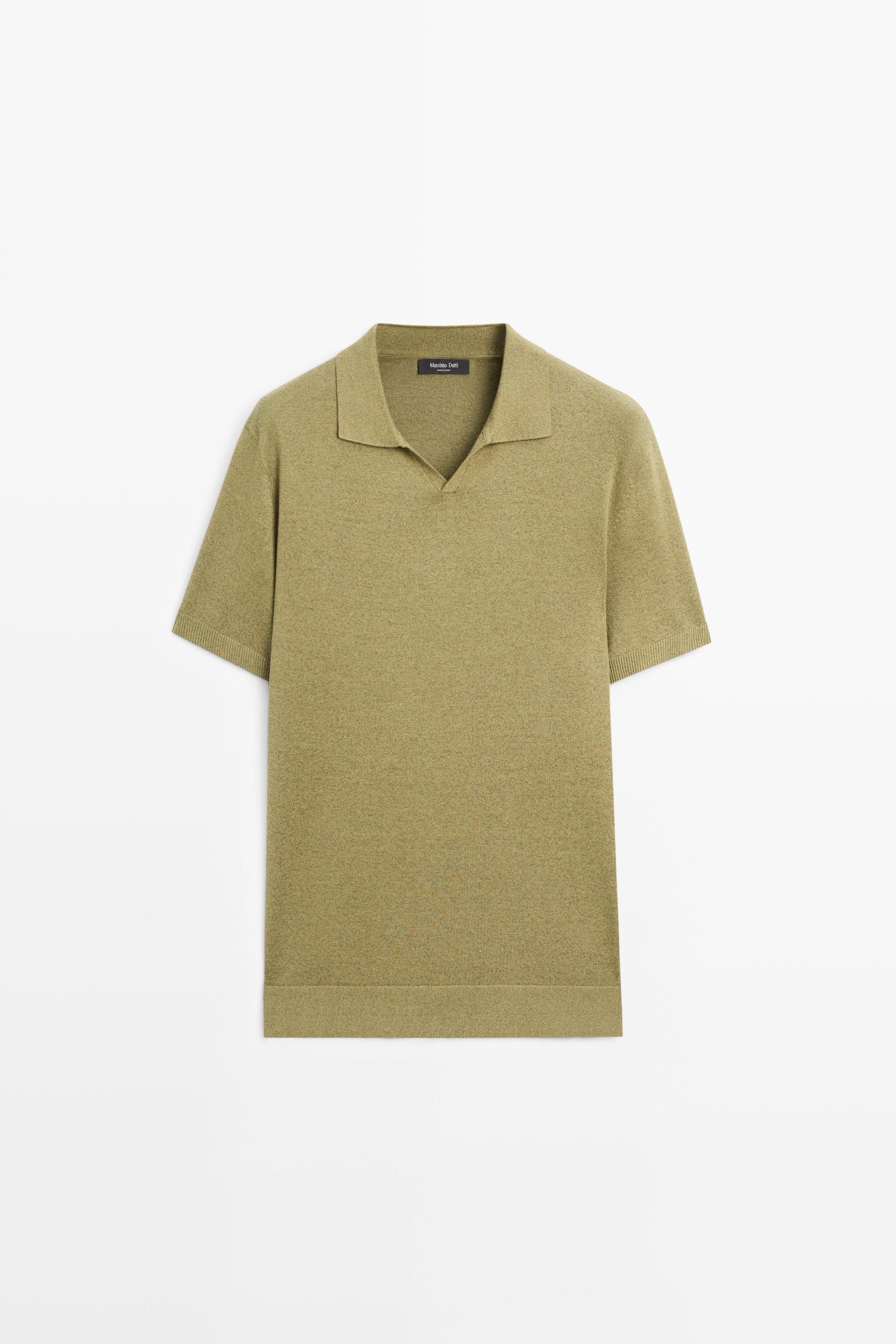 Linen blend knit polo sweater