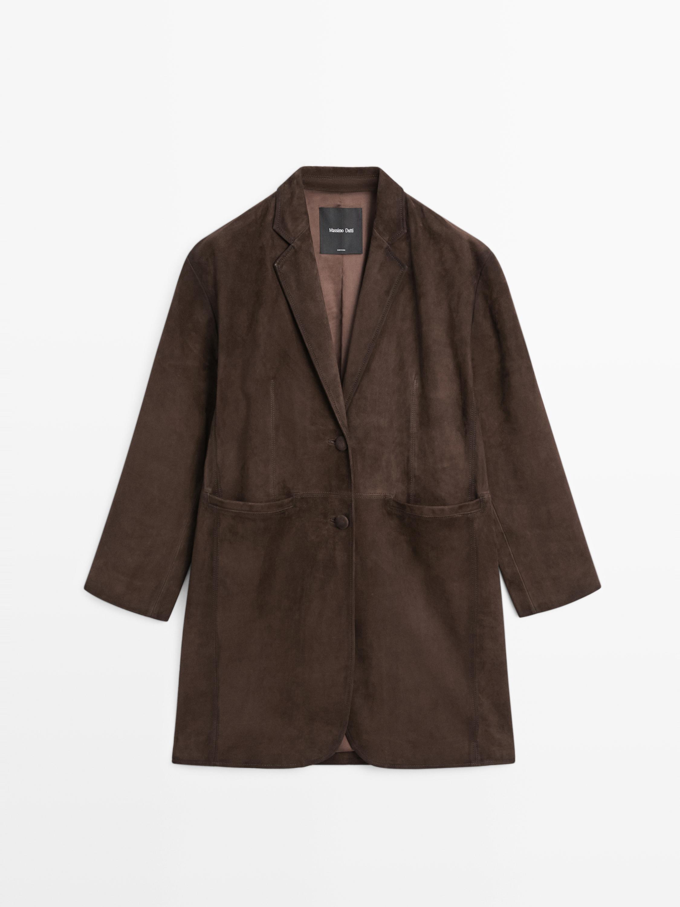 Long suede leather coat