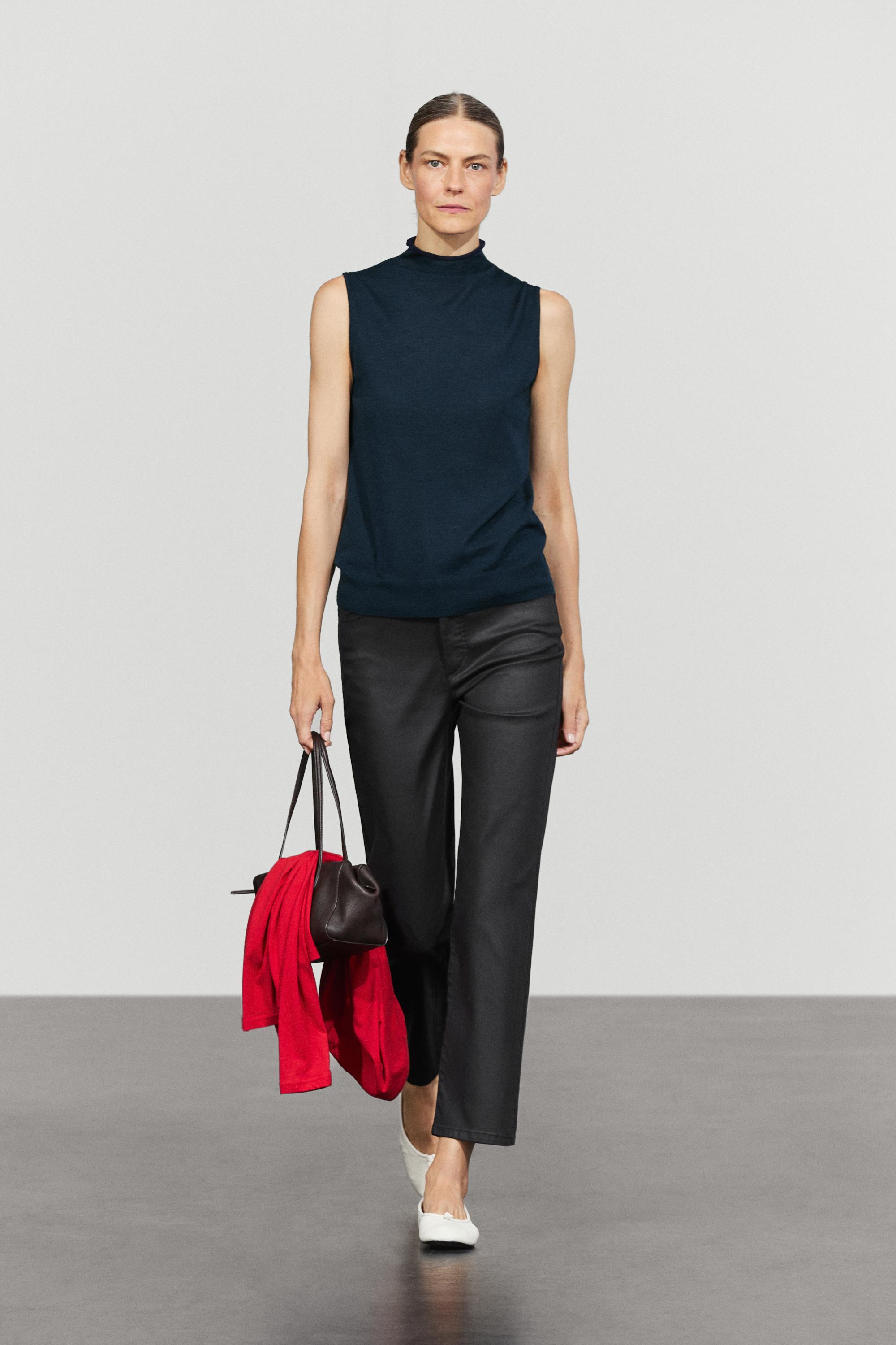 Waxed straight-leg pants