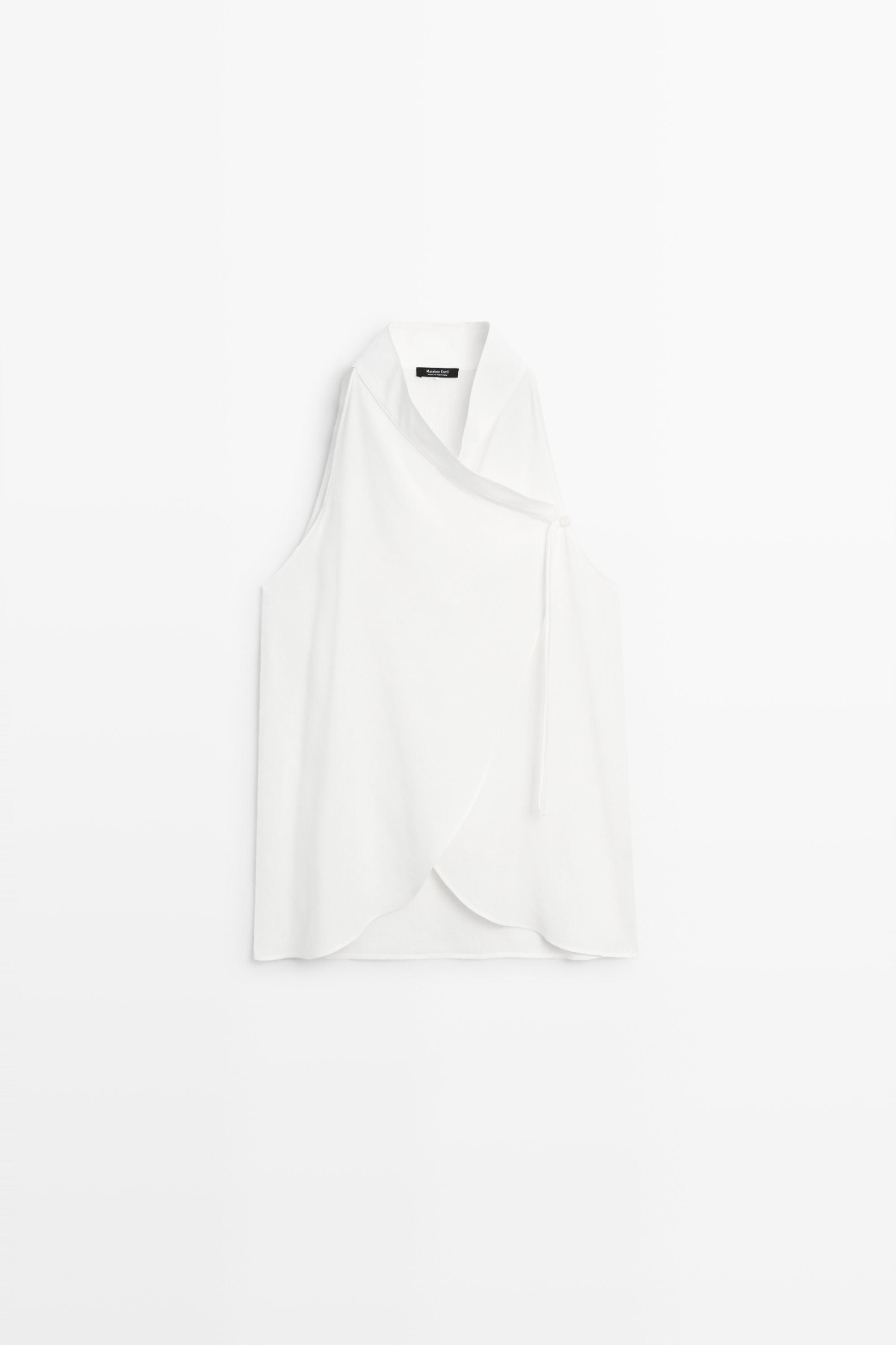 Flowing linen halter crossover top