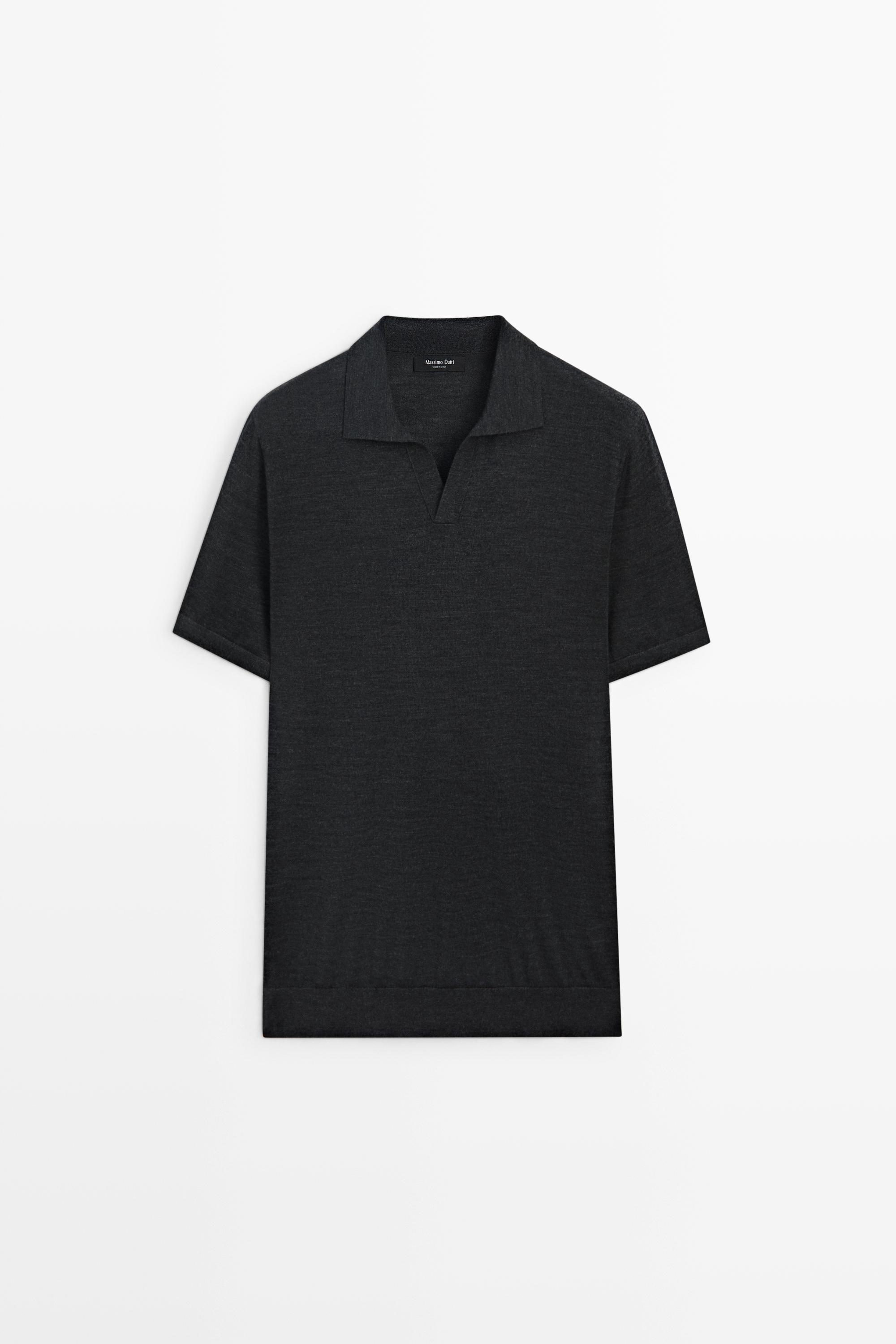 Short sleeve wool blend knit polo shirt