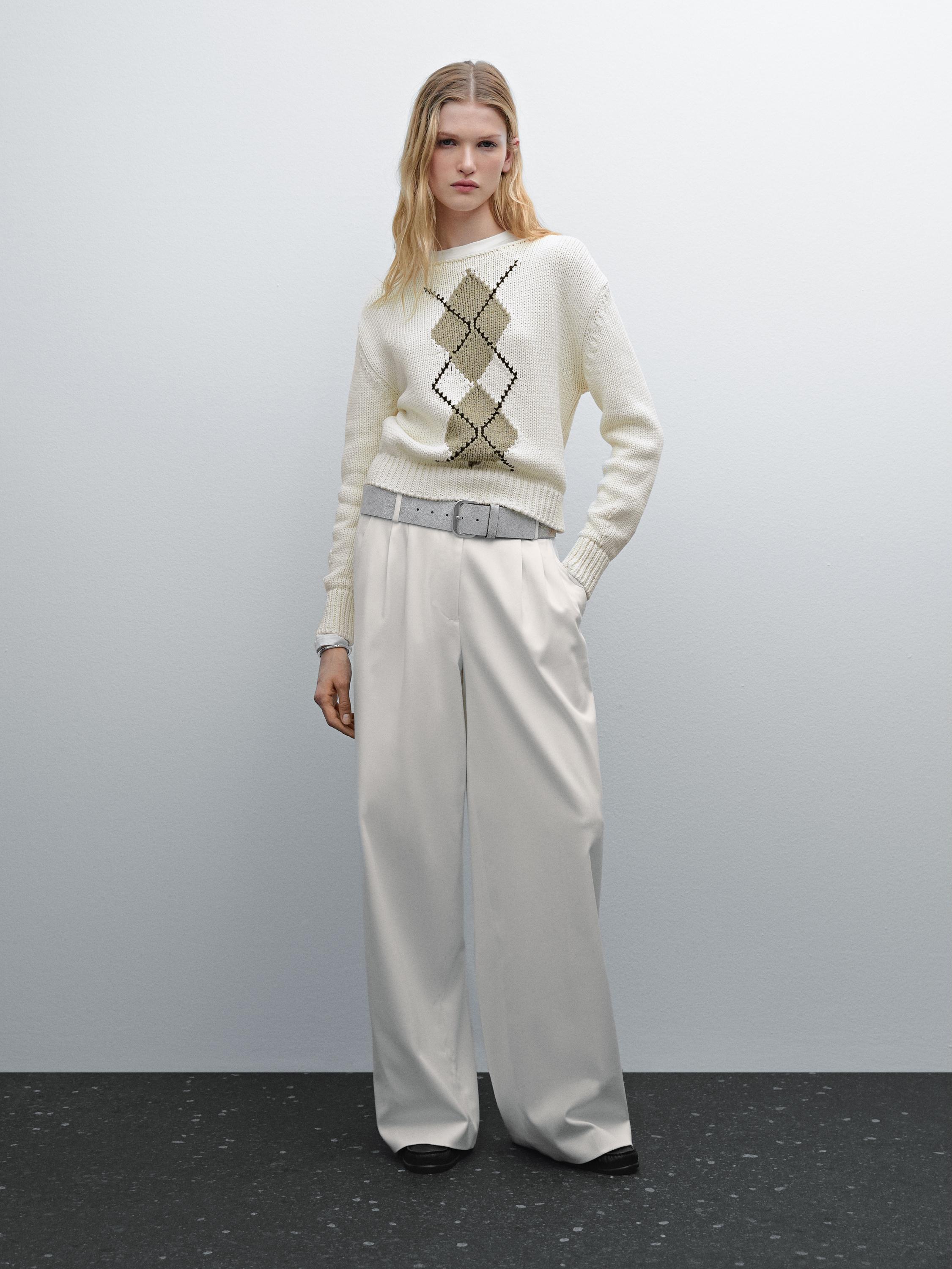 Cotton blend diamond knit sweater