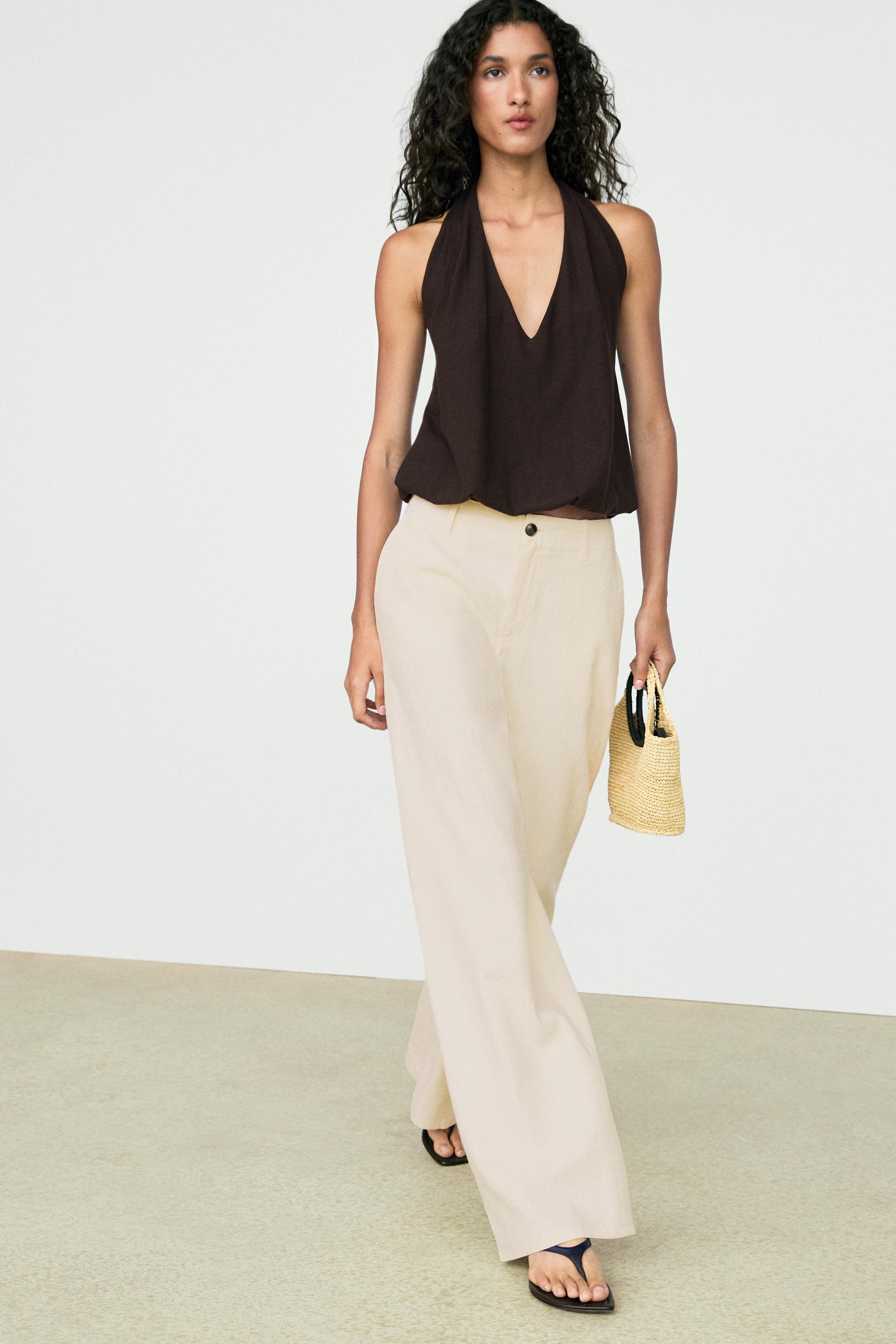 Linen blend relaxed fit pants