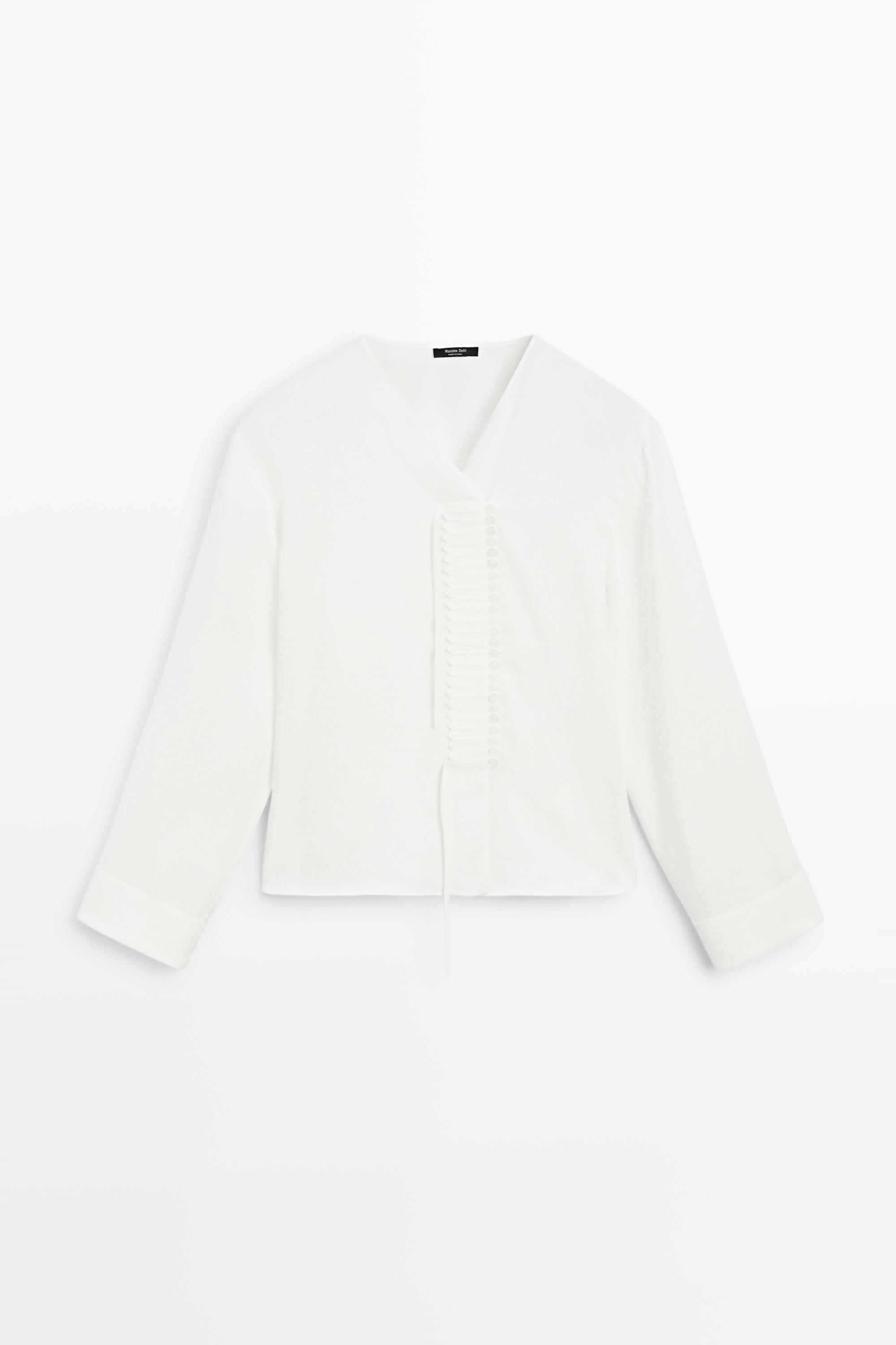 Flowing linen blend blouse with button detail