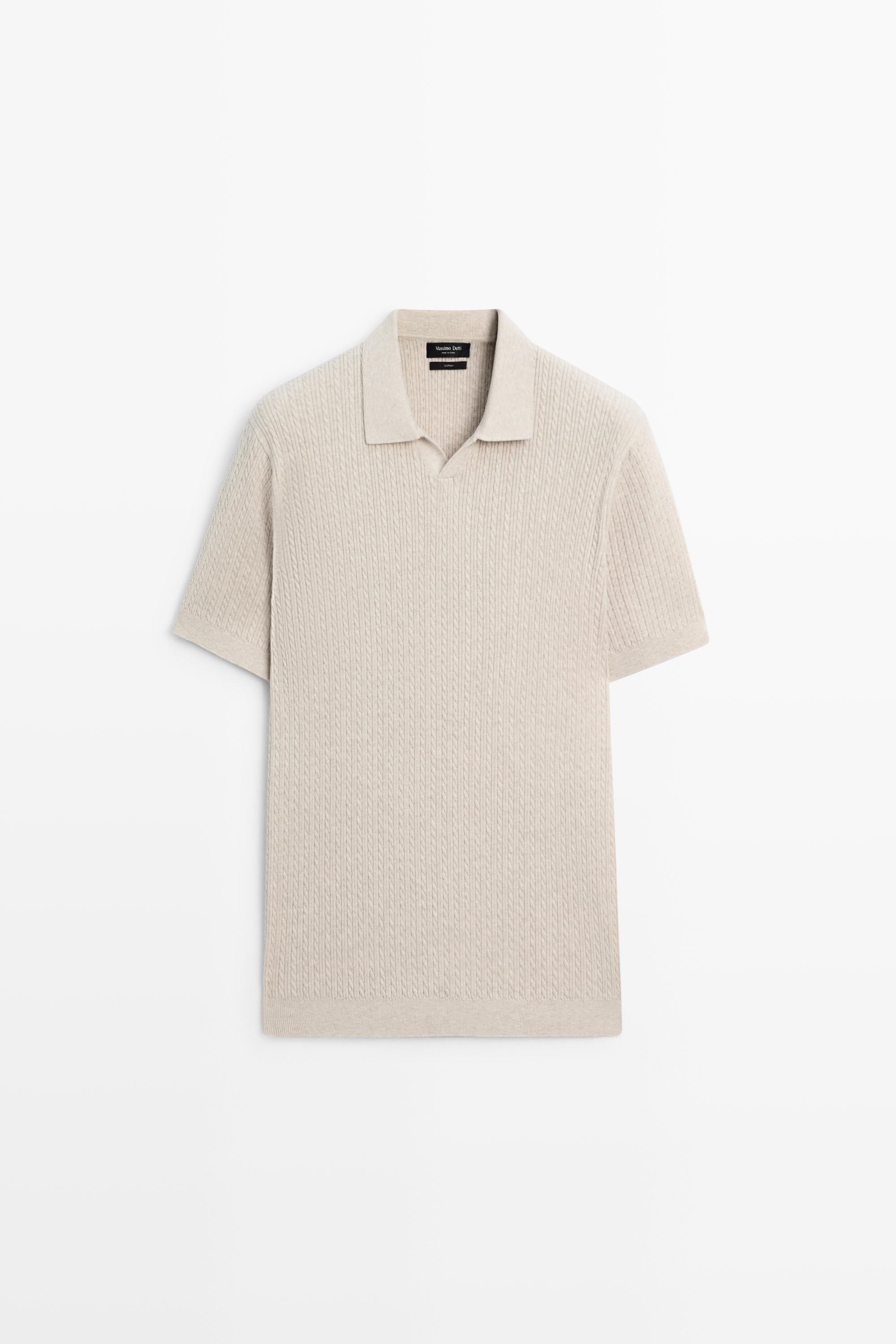100% cotton cable-knit polo sweater