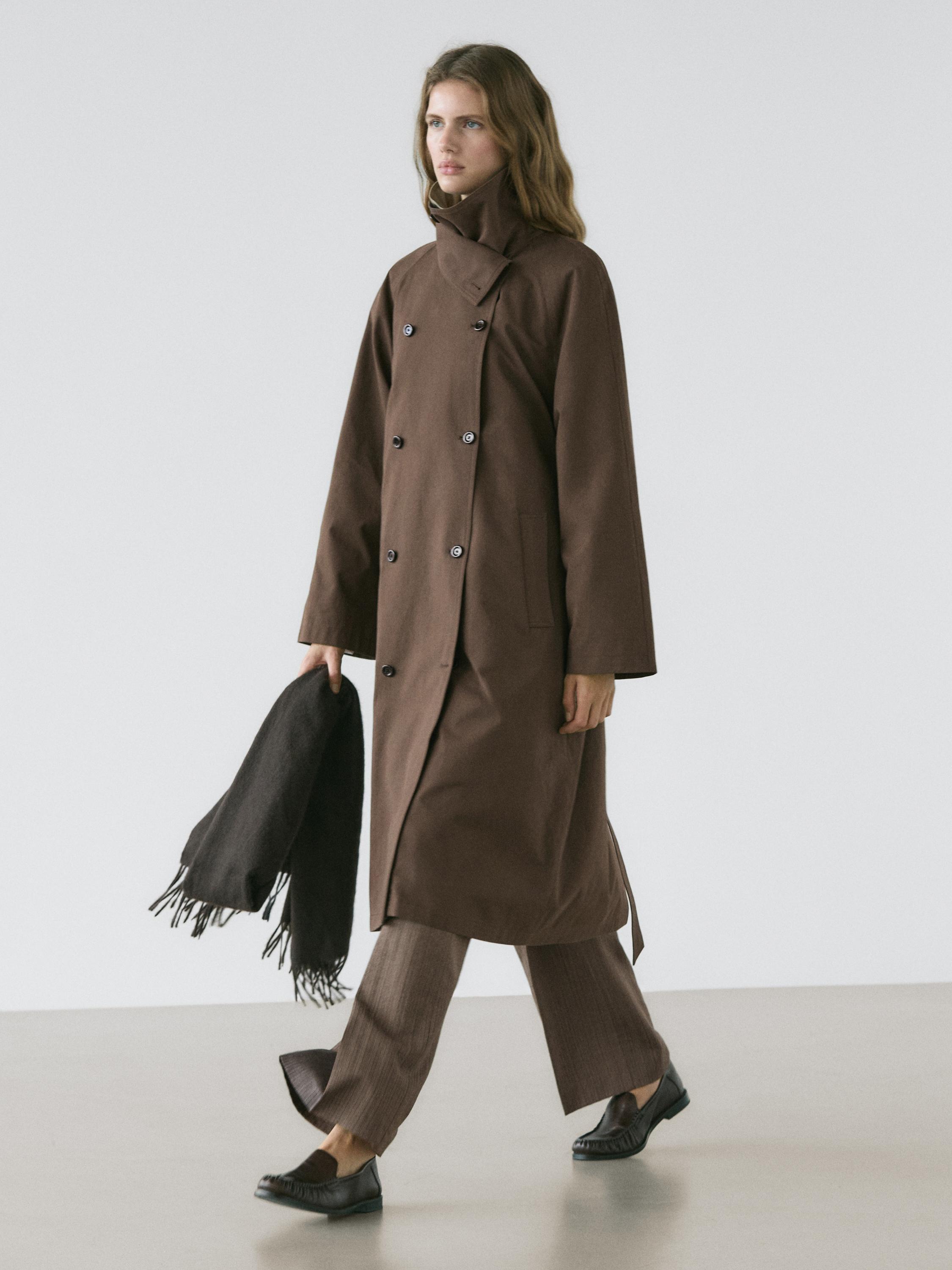 High collar trench coat