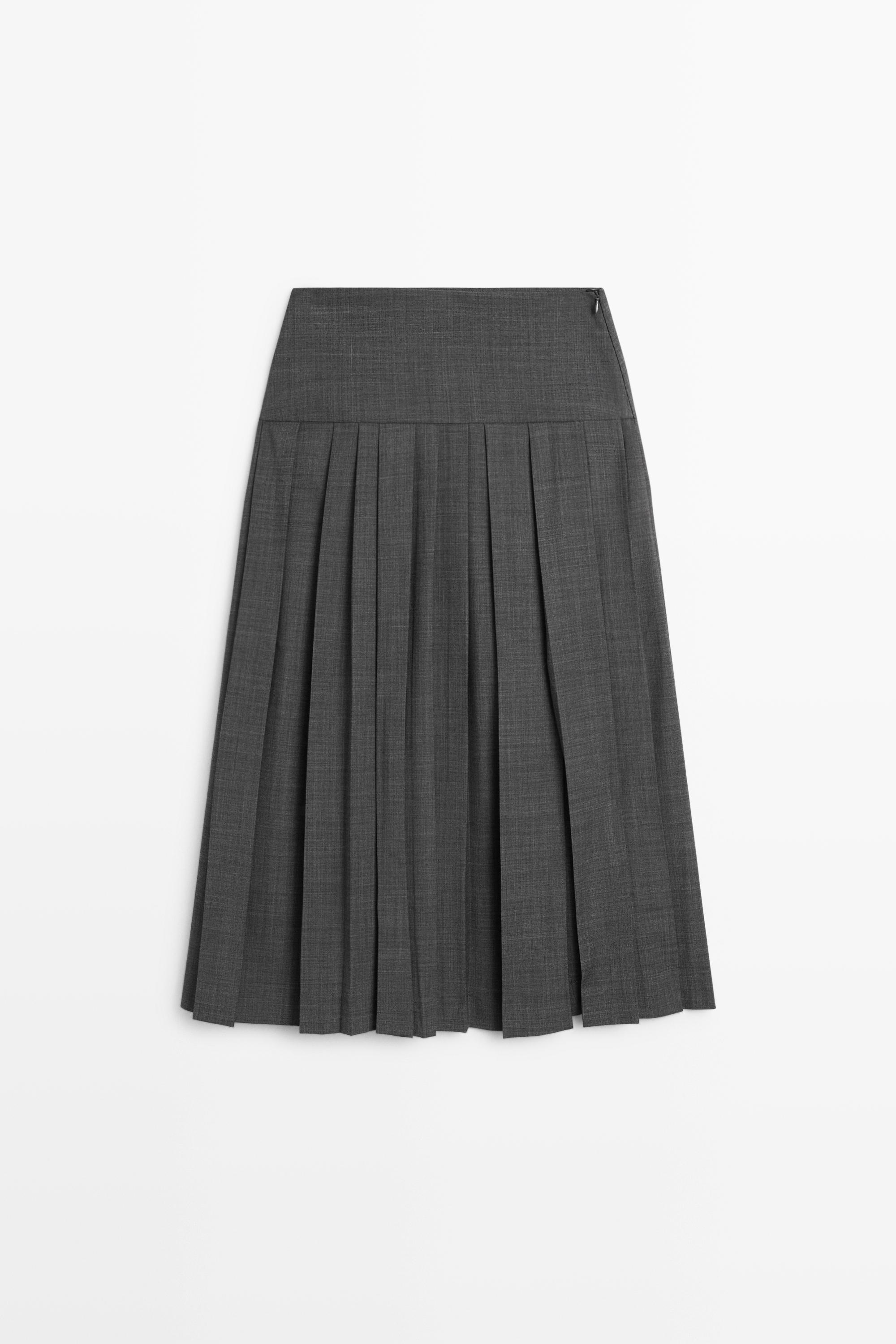 Pleated wool-blend midi skirt