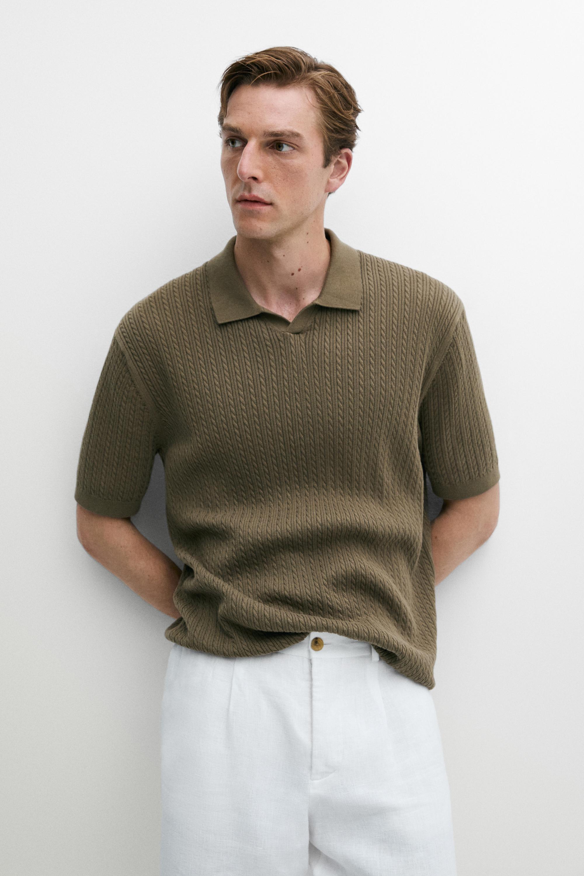 100% cotton cable-knit polo sweater