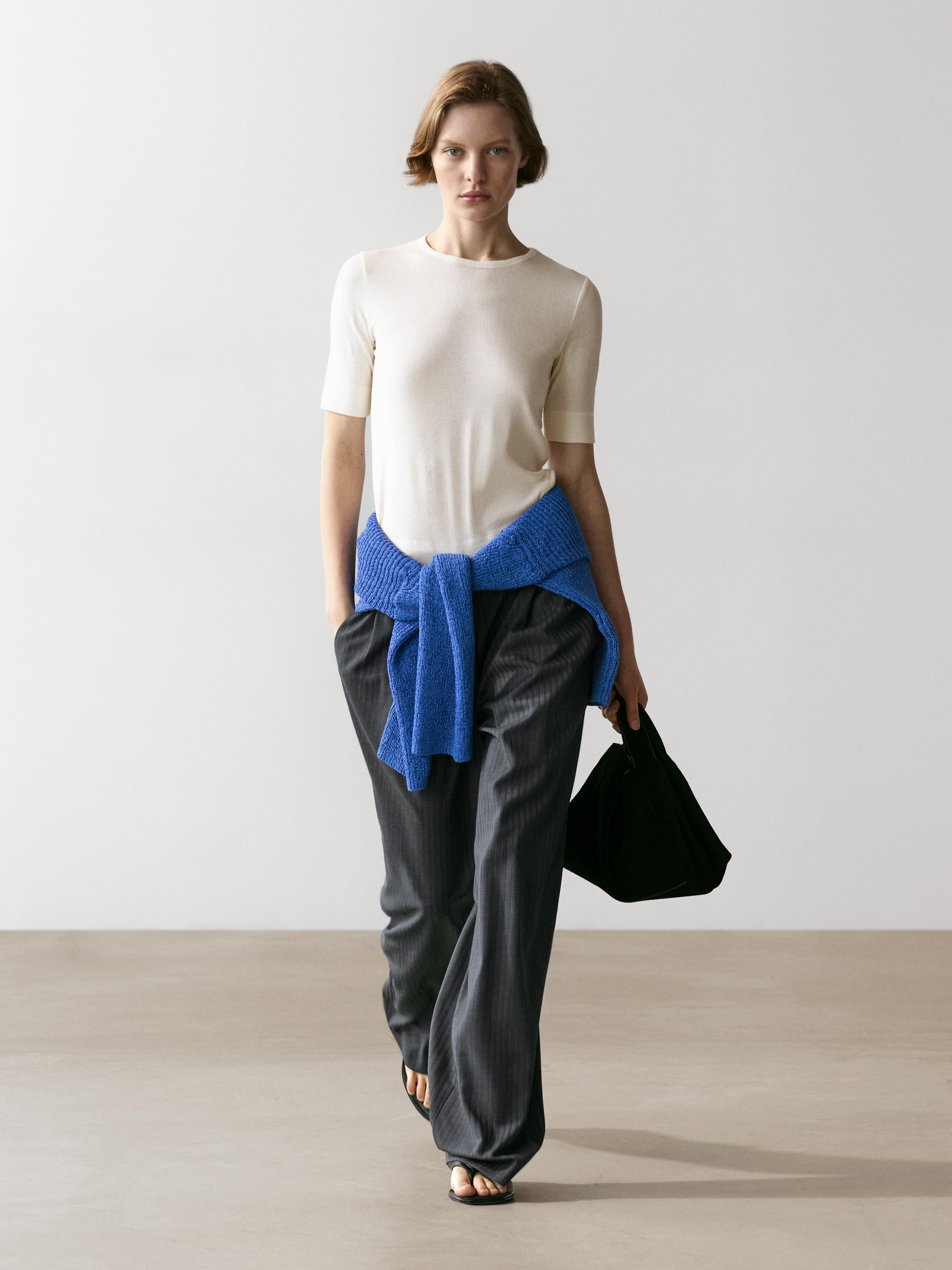 Pinstripe cool wool blend suit trousers