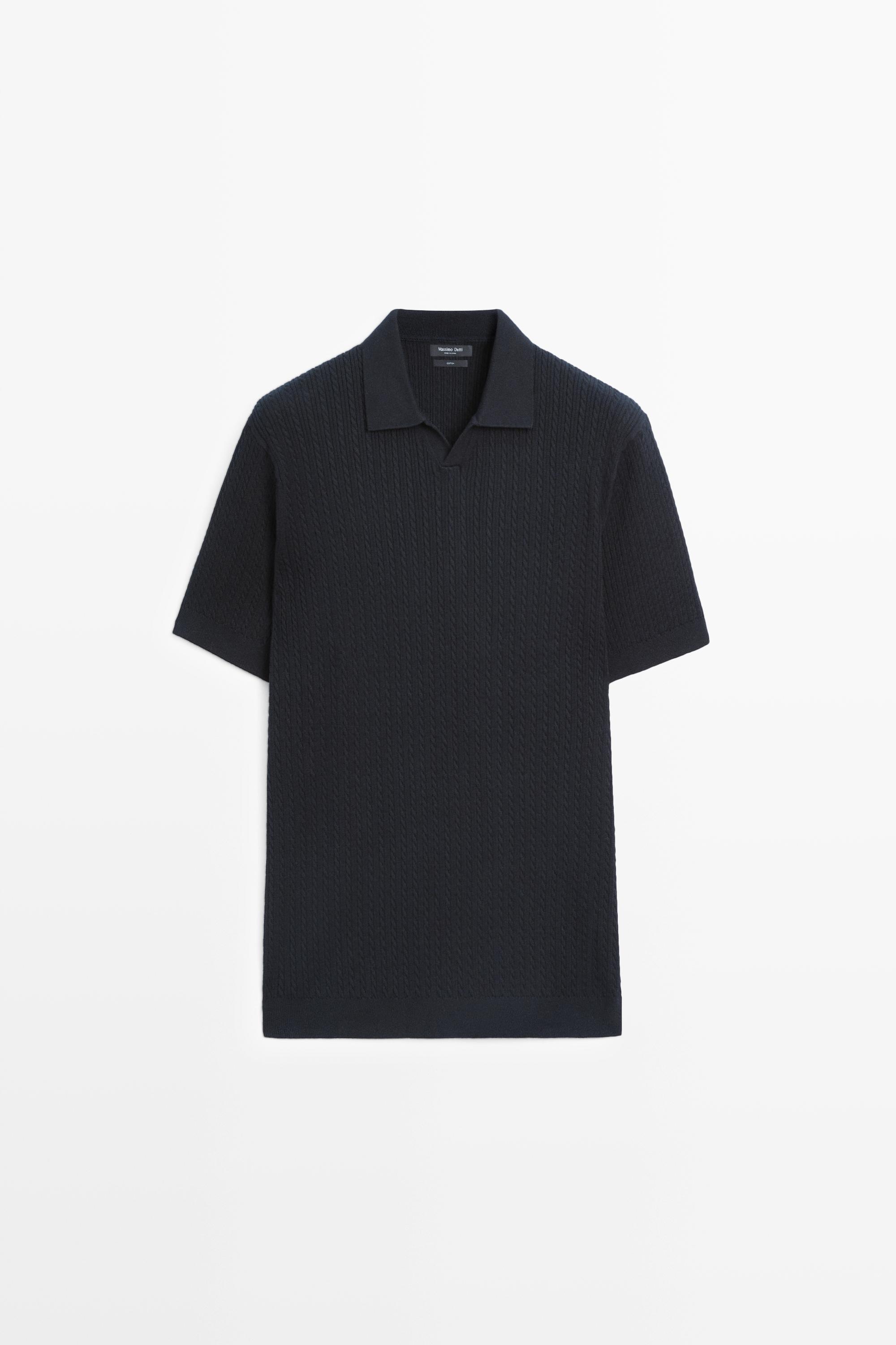 100% cotton cable-knit polo sweater
