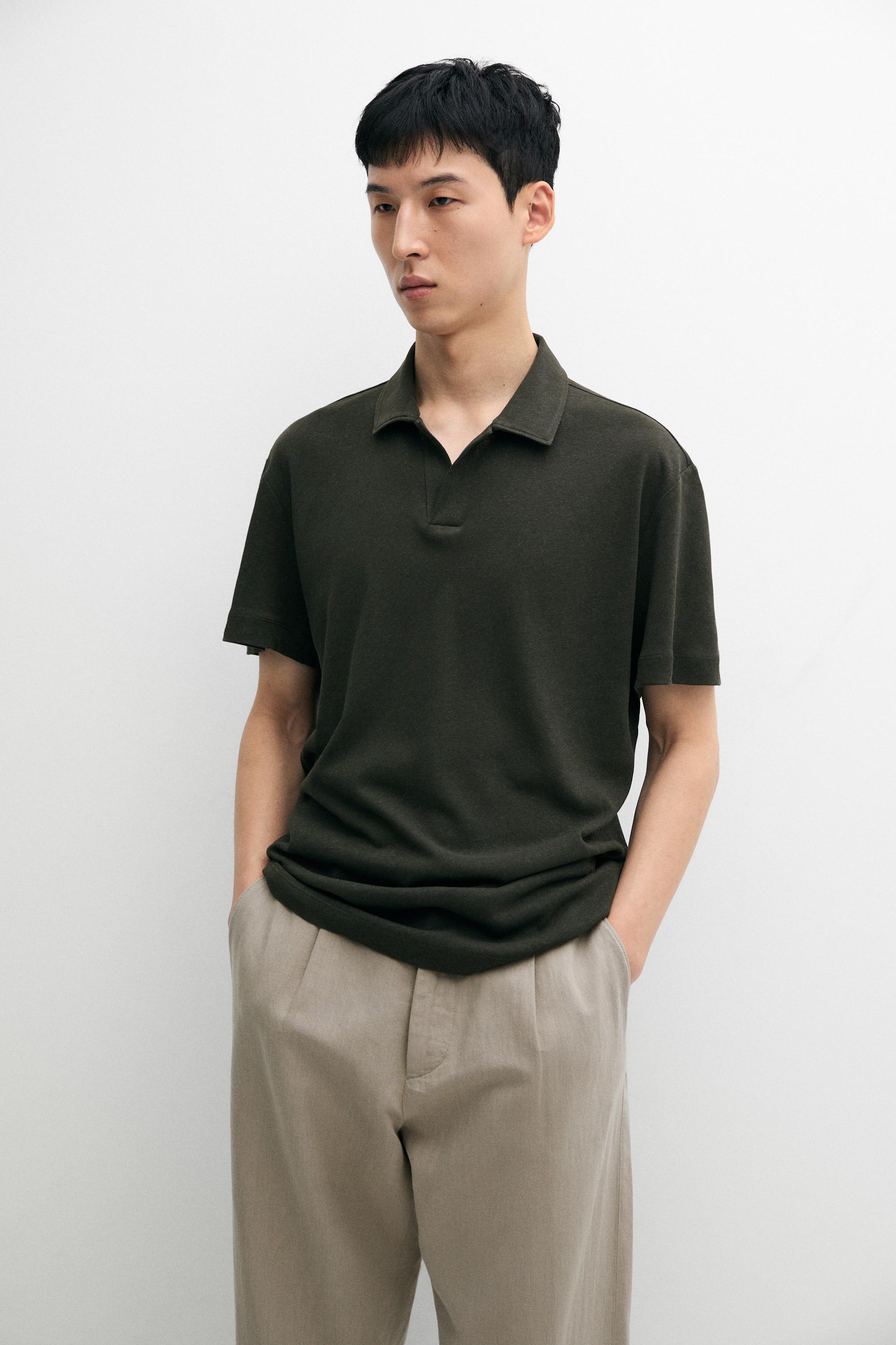 Short sleeve linen cotton polo shirt