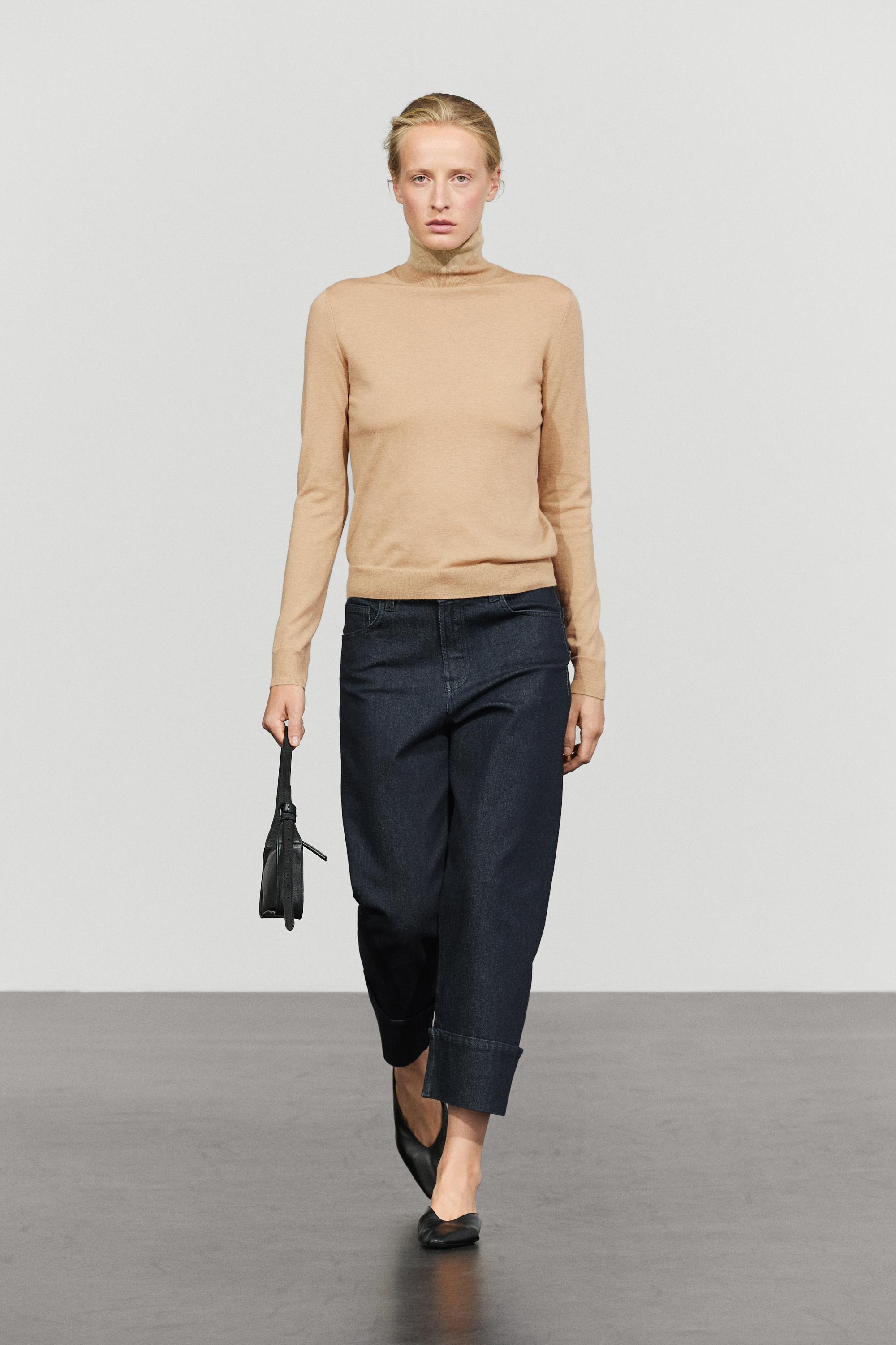 Wool-blend turtleneck knit sweater