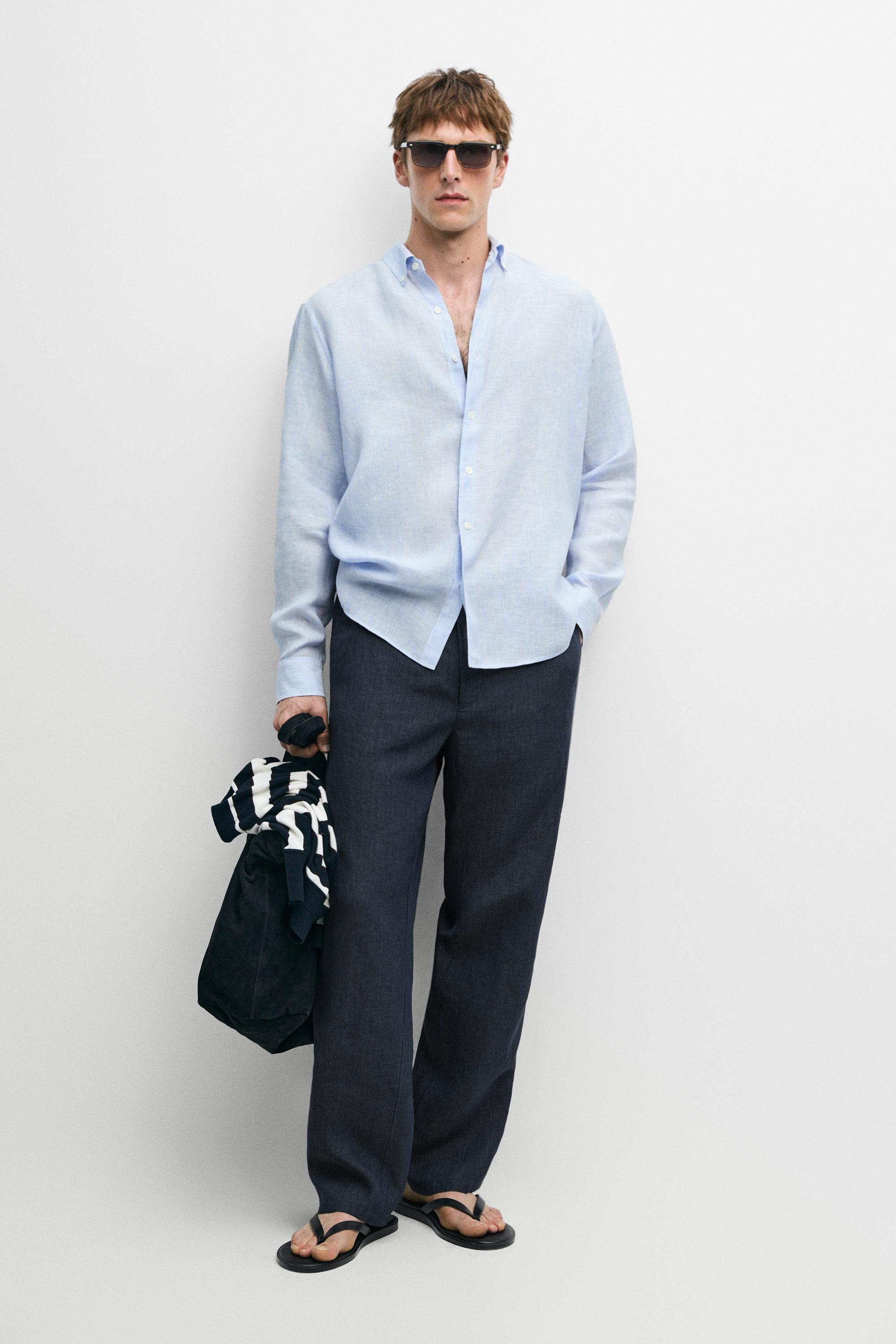 100% linen regular fit pinstriped shirt
