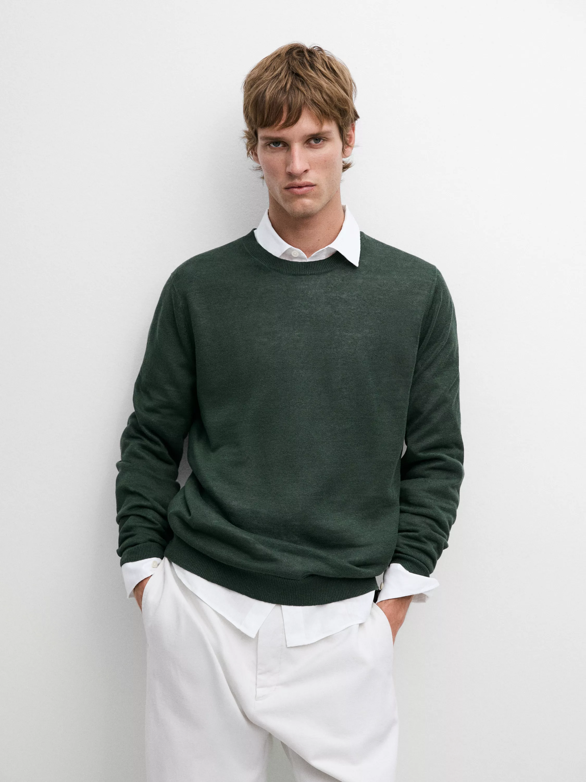 100% linen knit crew neck sweater