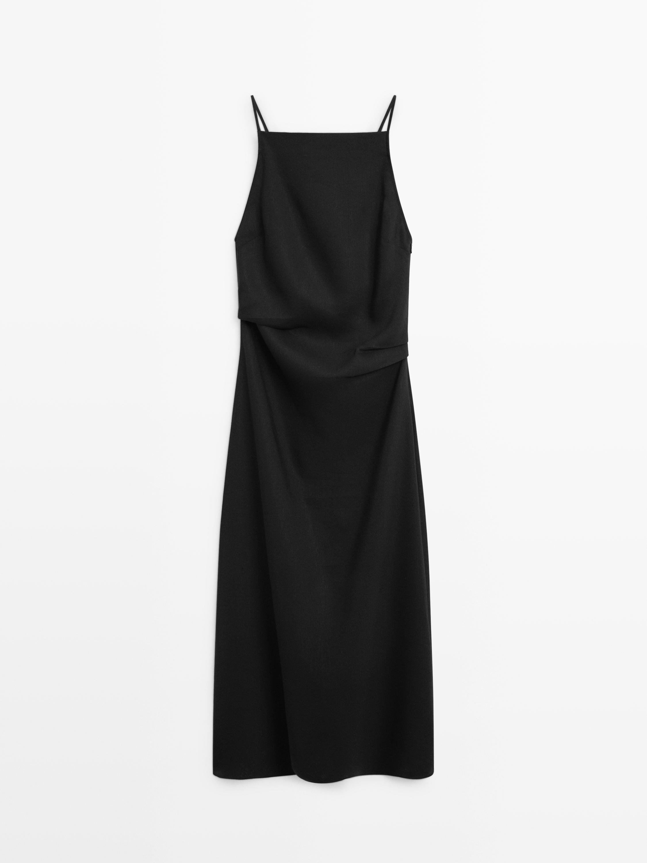 Linen blend spaghetti strap midi dress