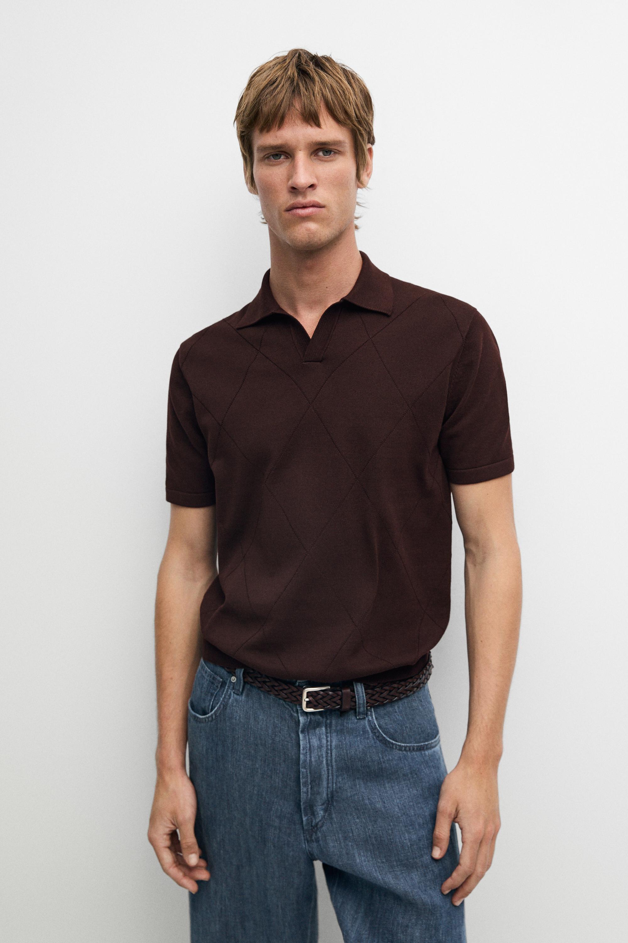 100% cotton intarsia knit polo shirt