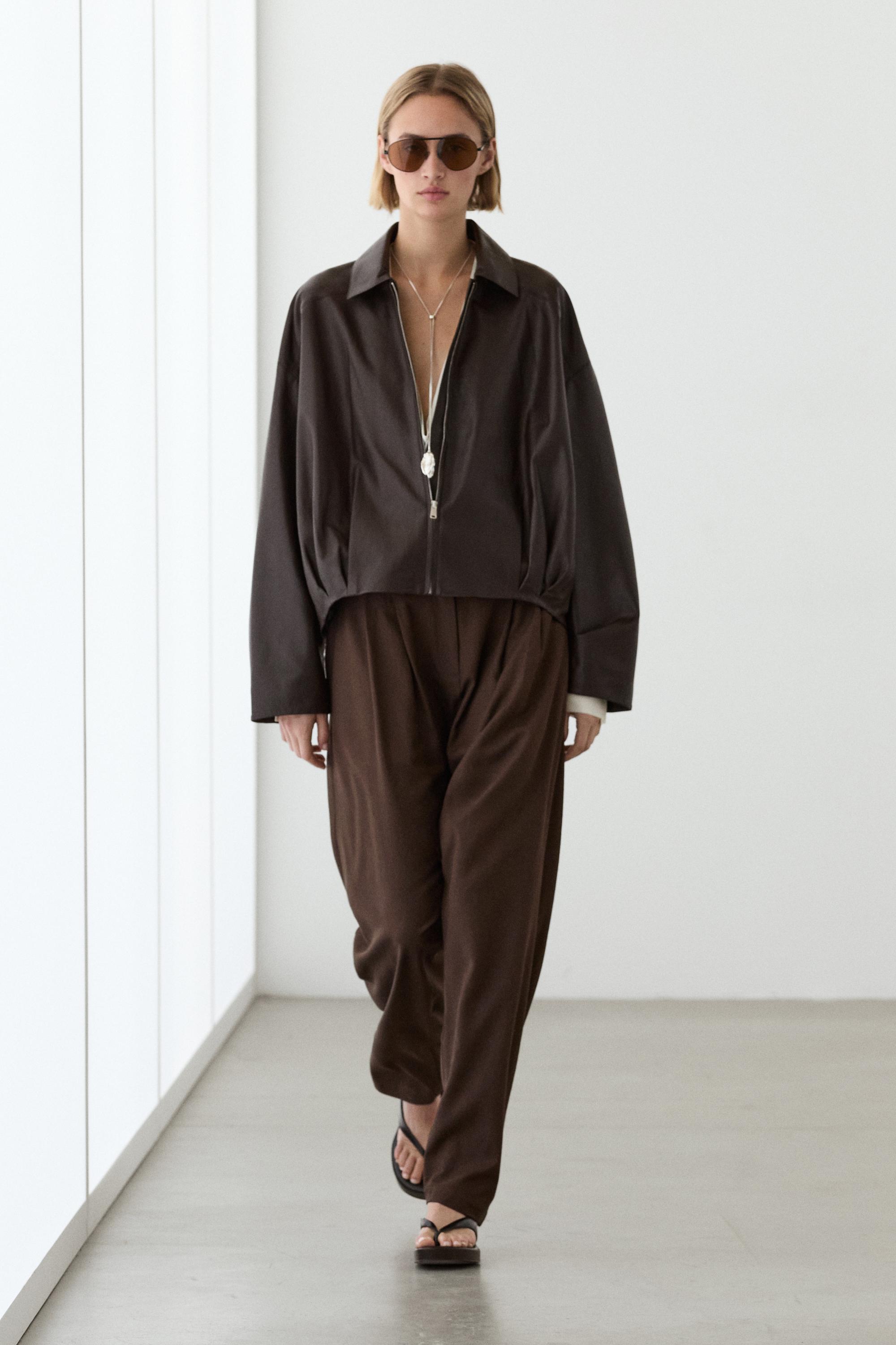 Nappa leather jacket with pleated detail