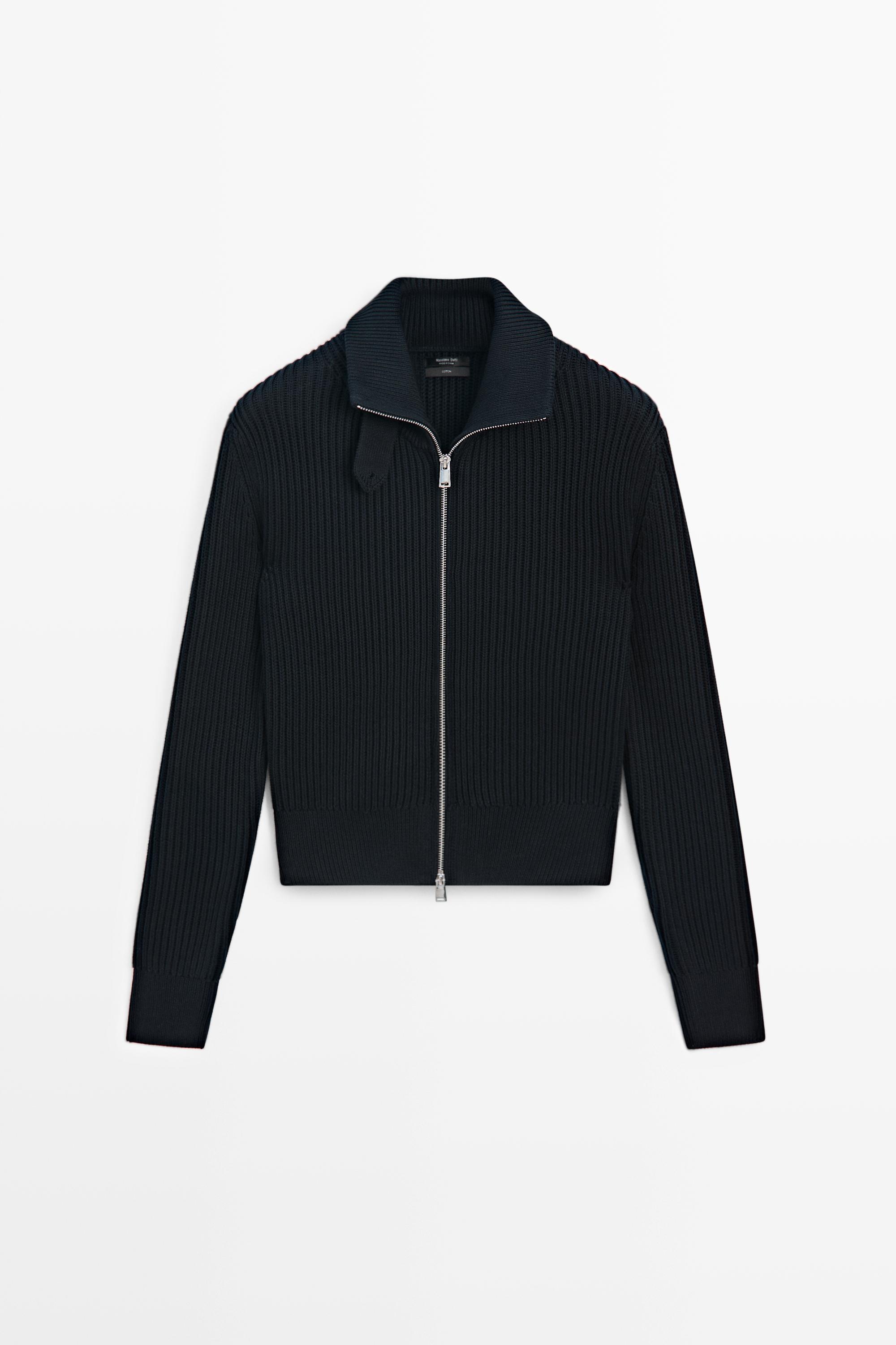 100% cotton knit cardigan with high neck detail