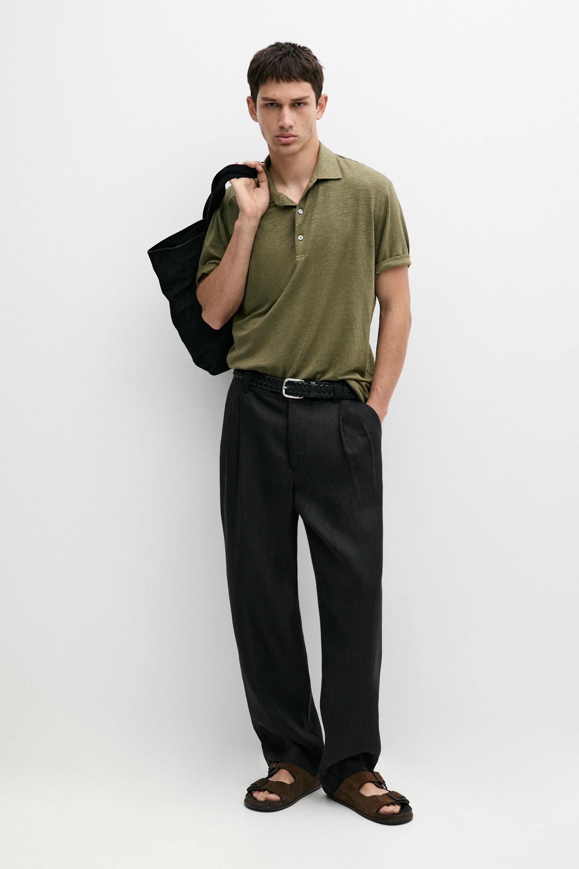100% linen short sleeve polo shirt
