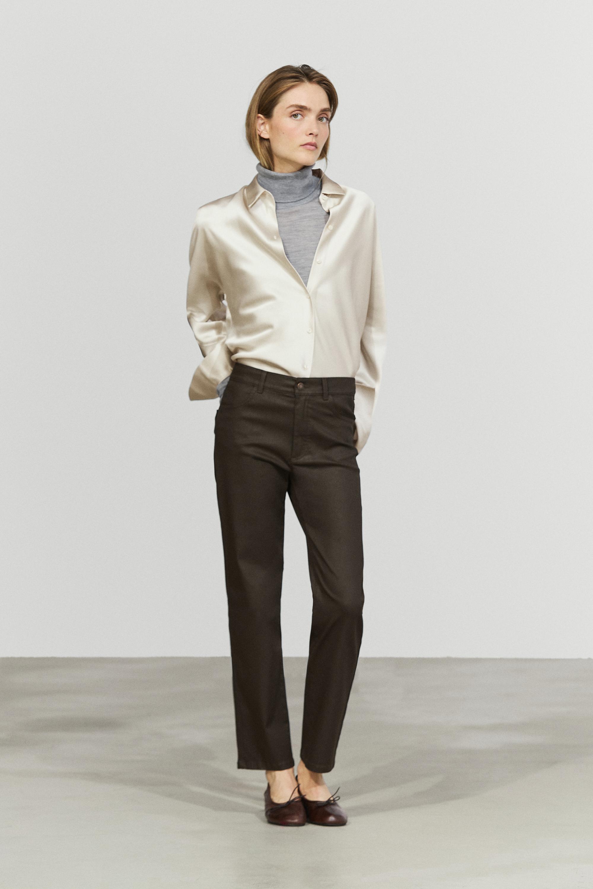 Waxed straight-leg pants