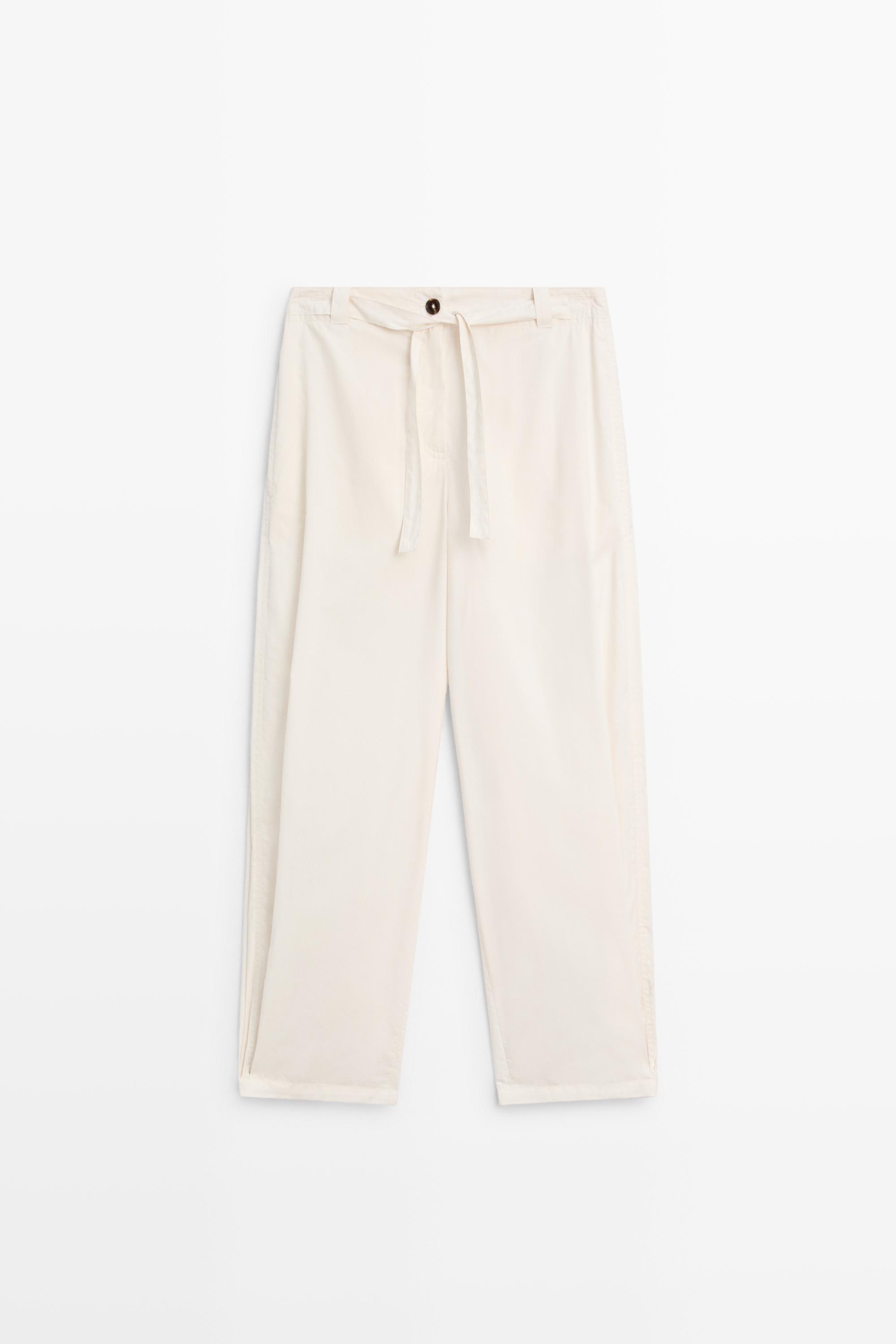 Cotton blend pants with tie detail