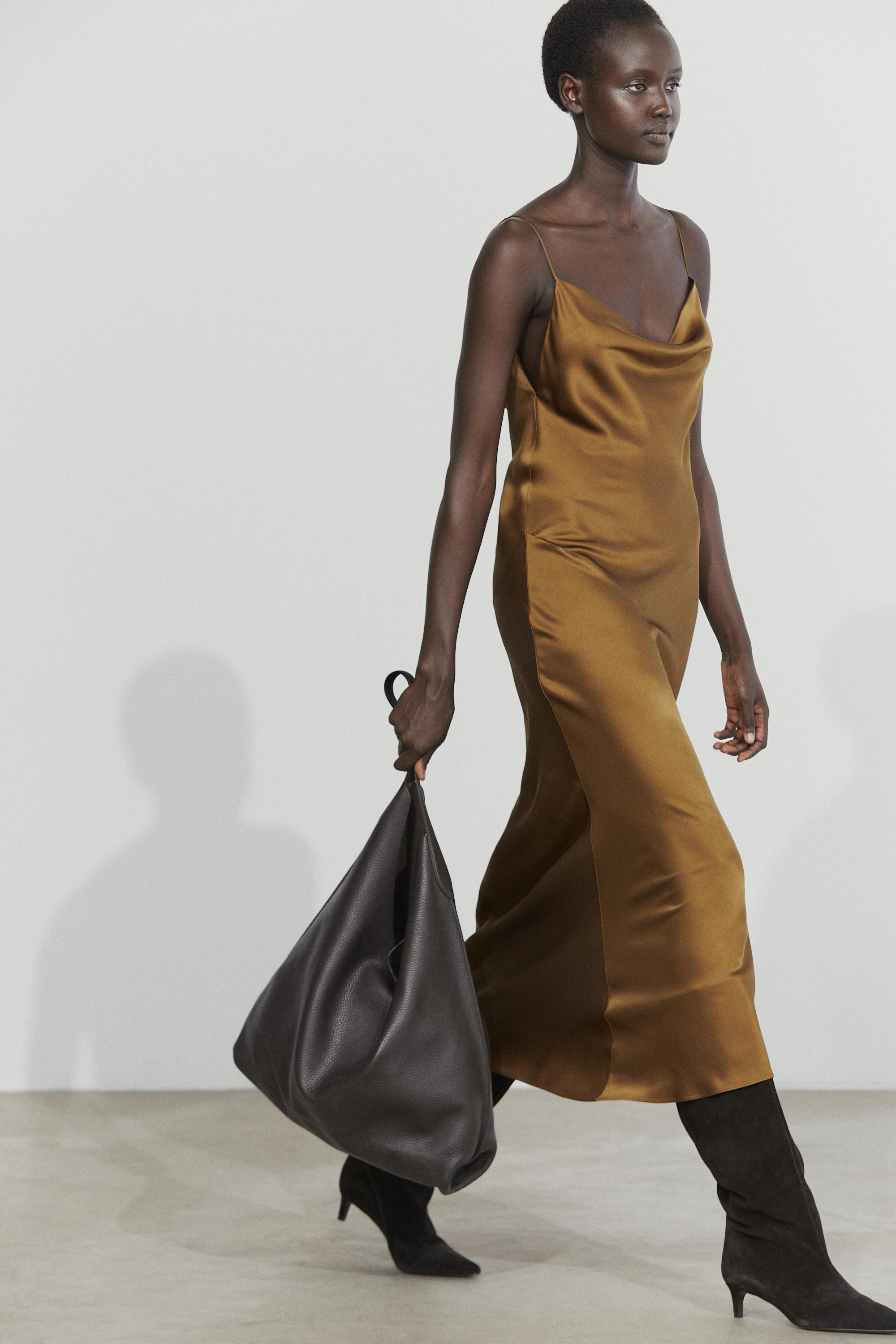 Flowing satin finish midi dress