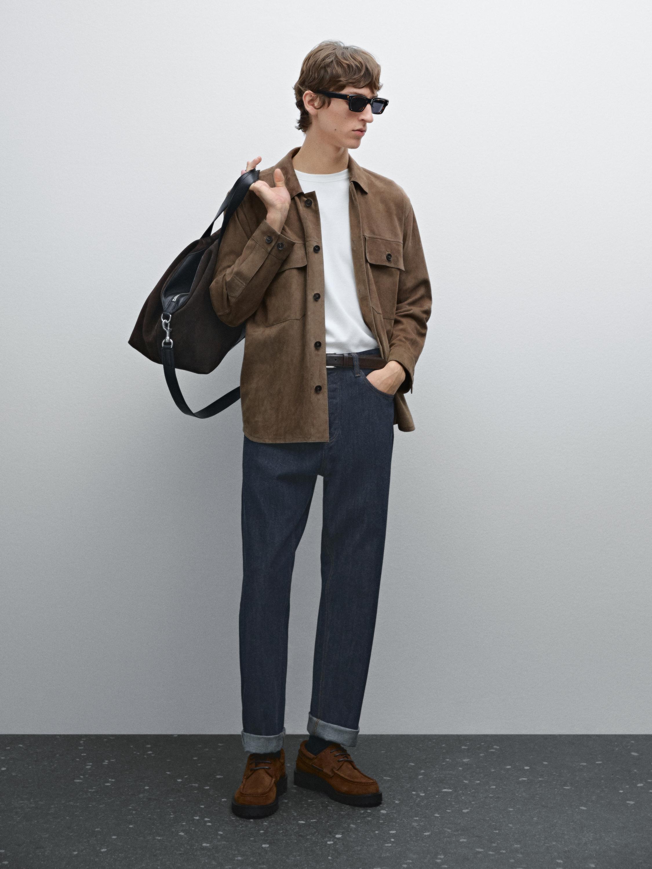 Suede overshirt with chest pockets