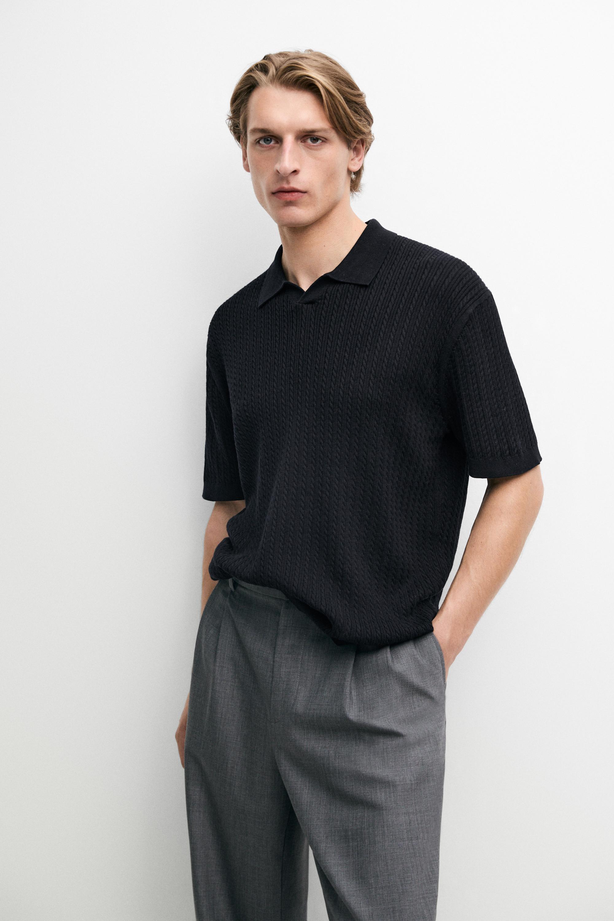 100% cotton cable-knit polo sweater
