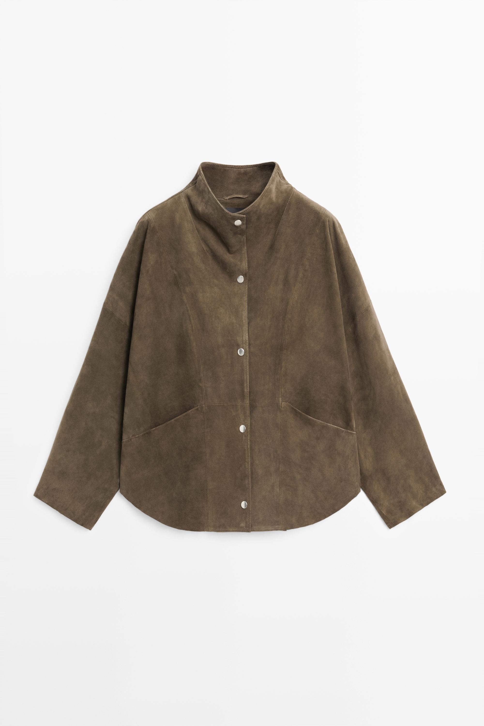 Suede leather high neck jacket