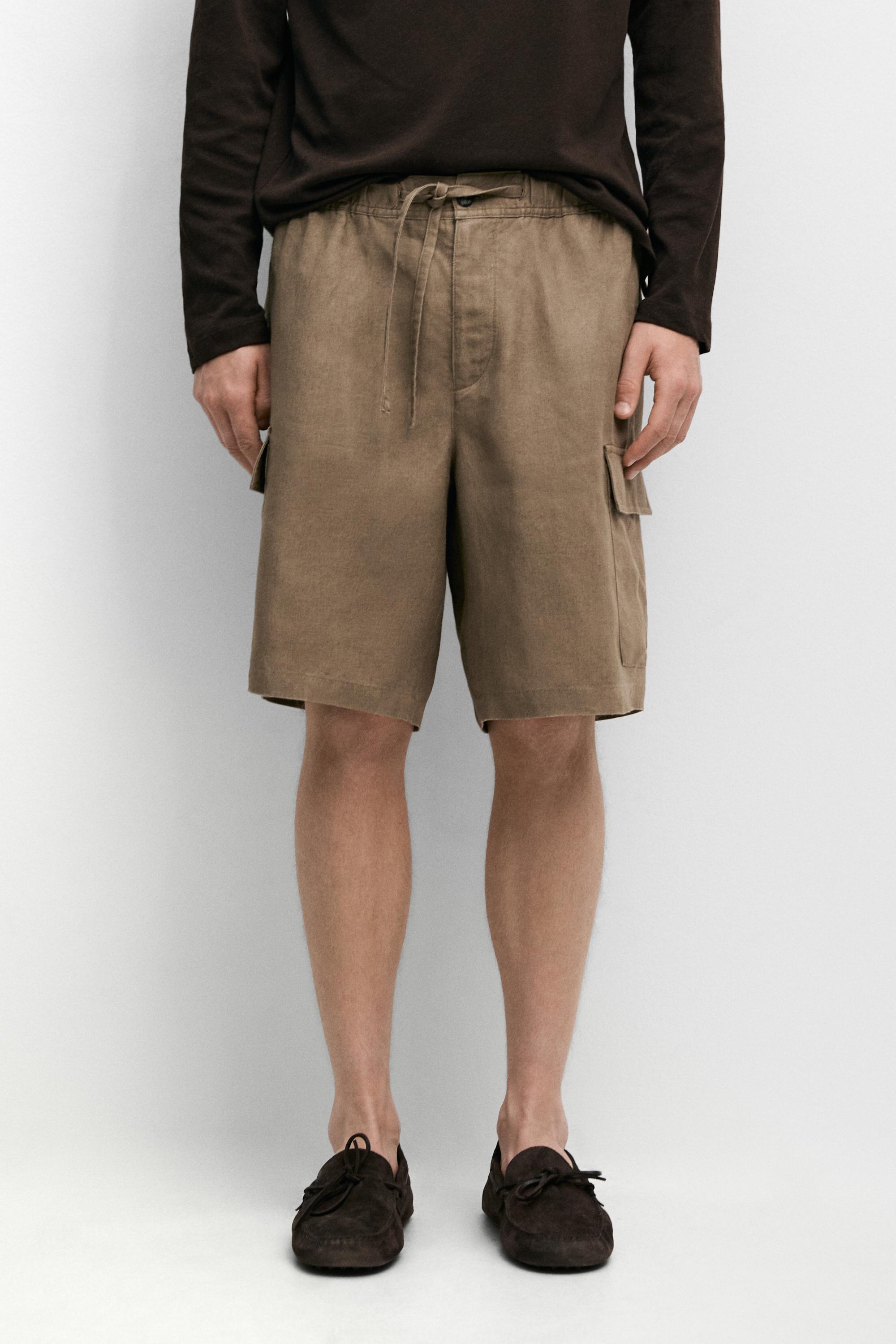 100% linen cargo Bermuda shorts